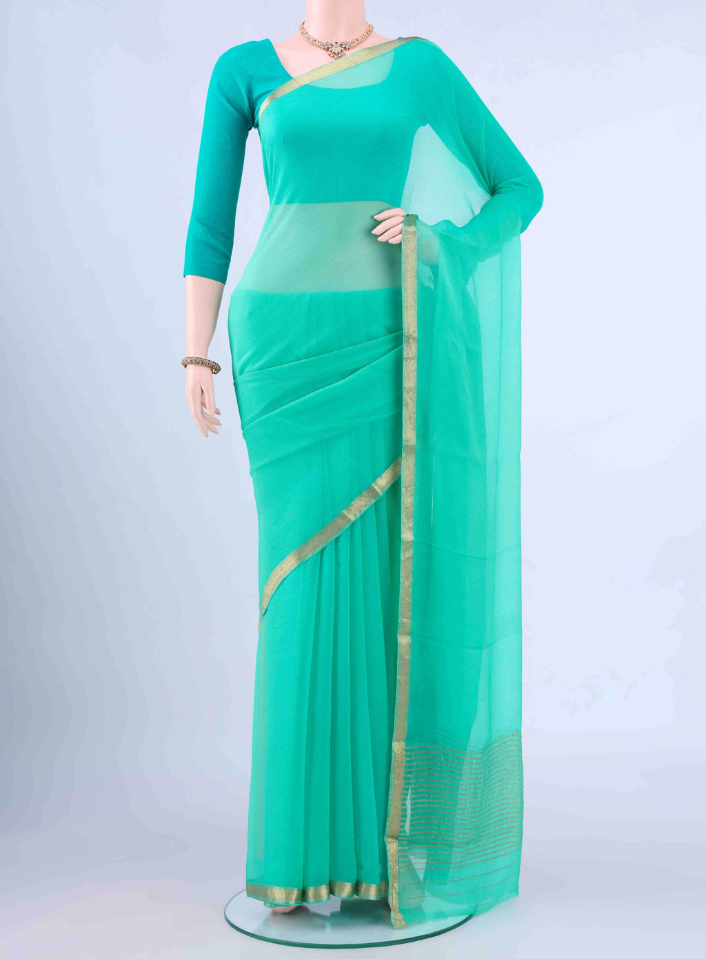 Sea Green Mysore Chiffon Saree