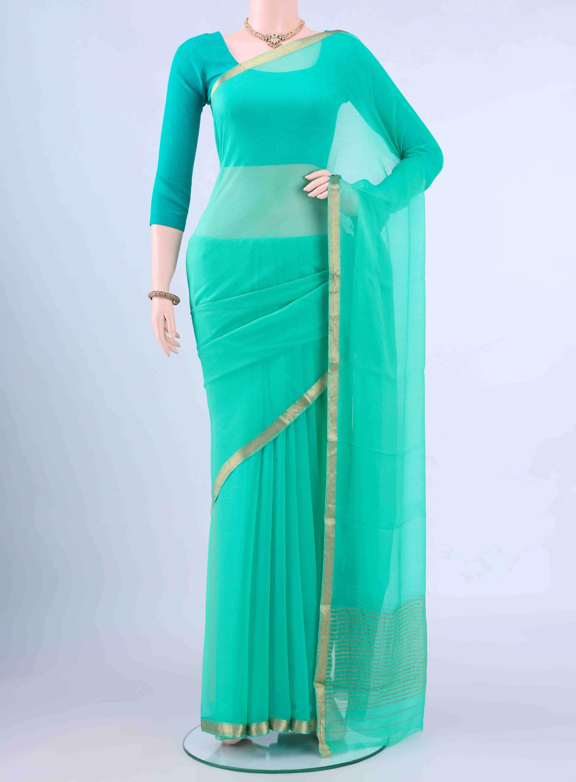Sea Green Mysore Chiffon Saree