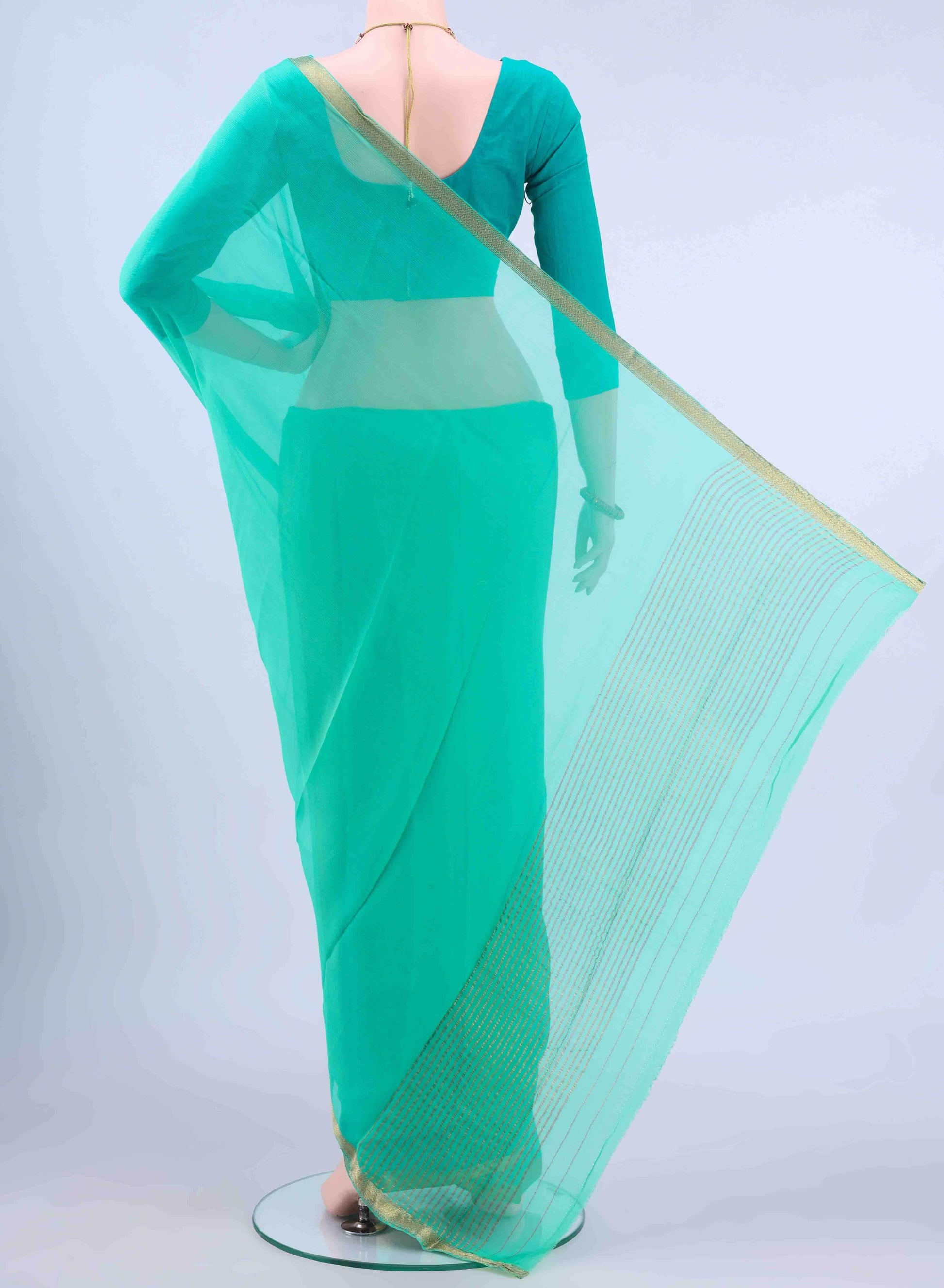 Sea Green Mysore Chiffon Saree