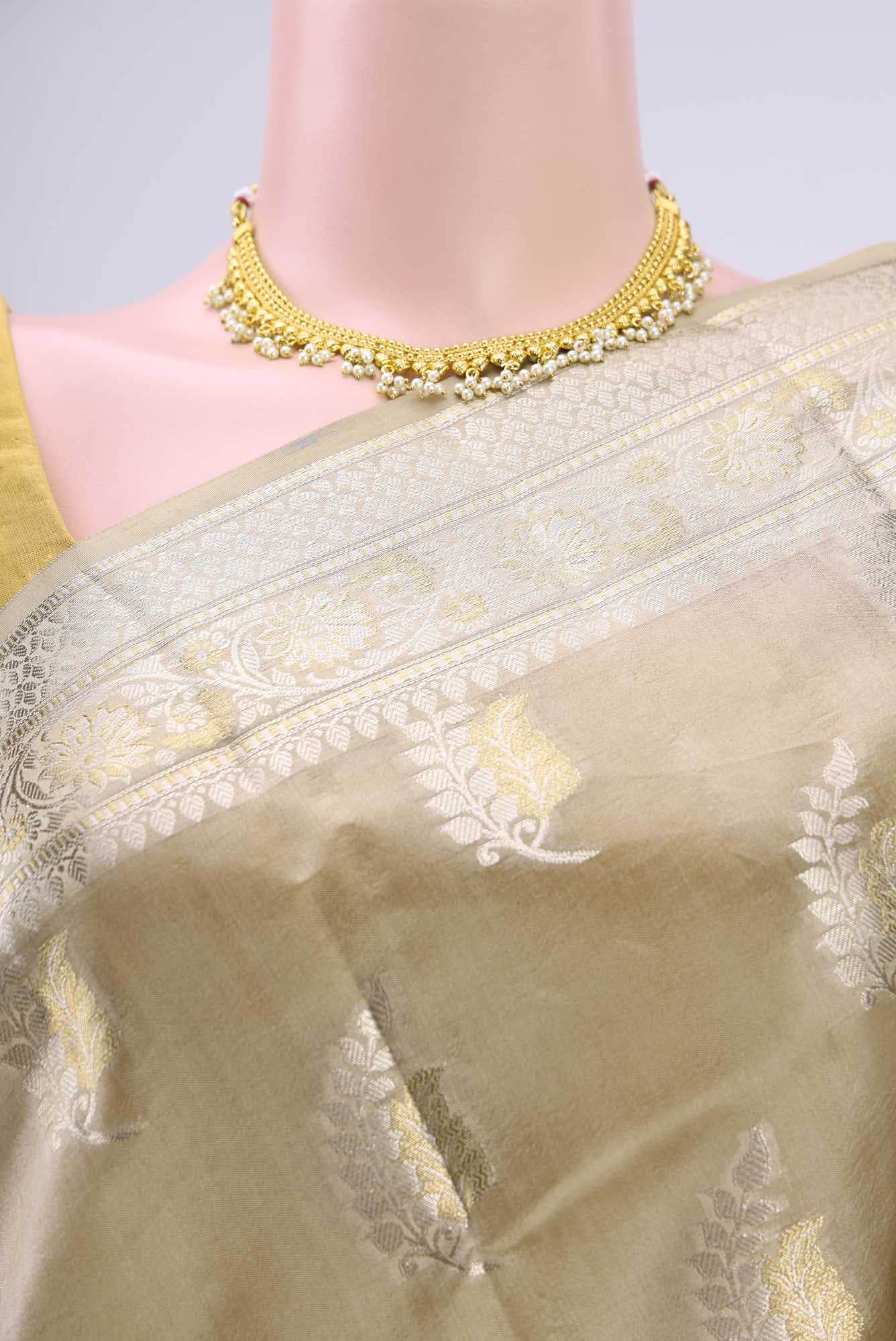 Beige Bandhani Silk Saree