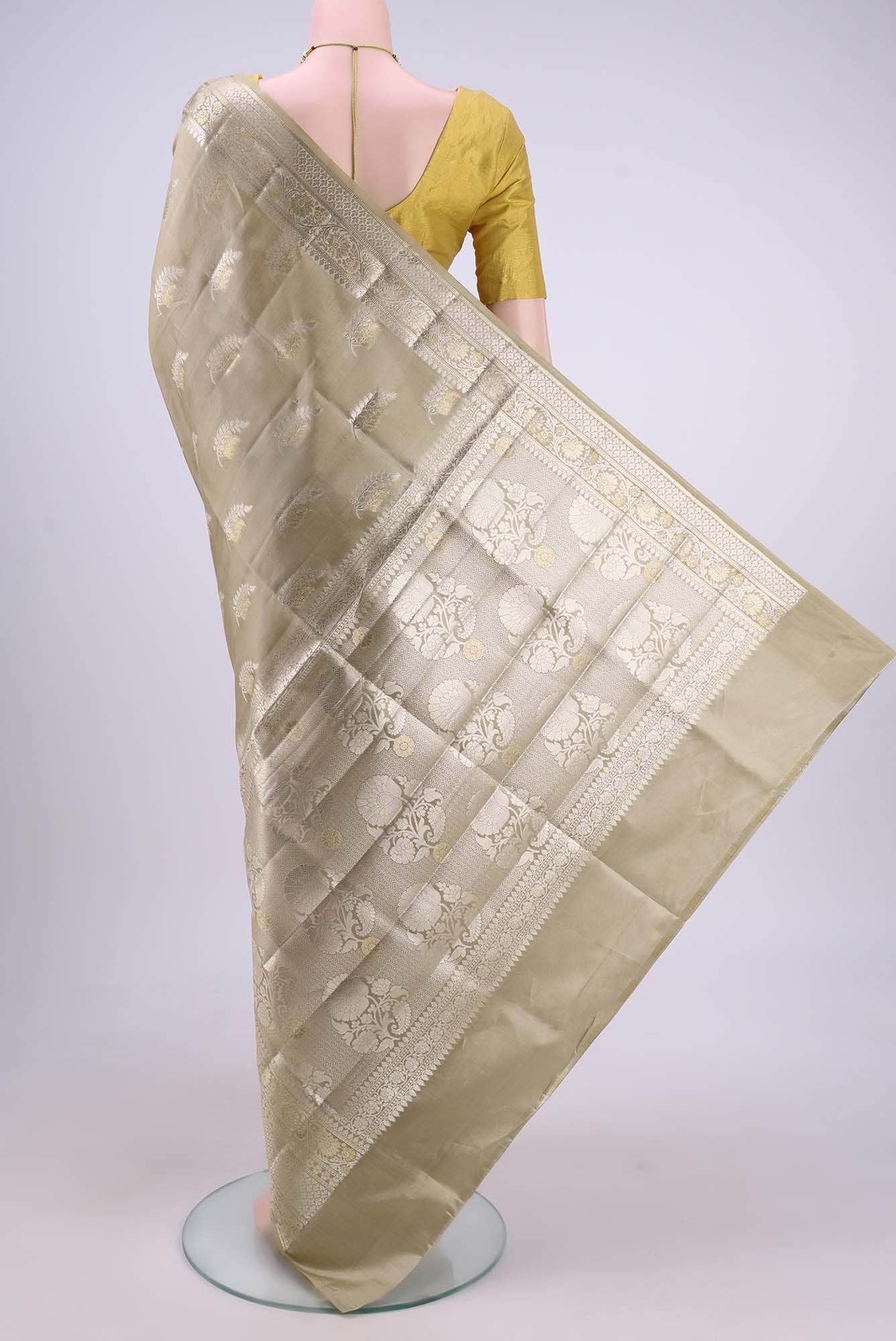 Beige Bandhani Silk Saree
