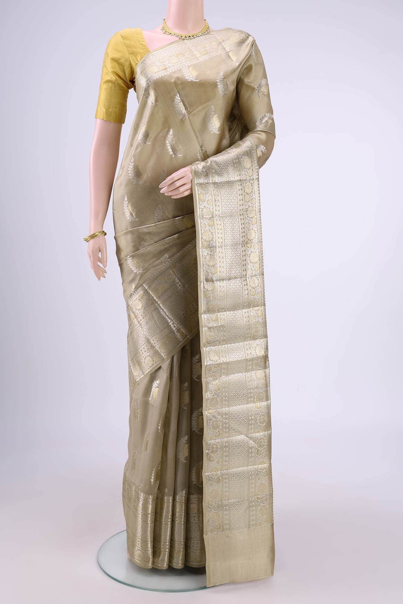 Beige Bandhani Silk Saree