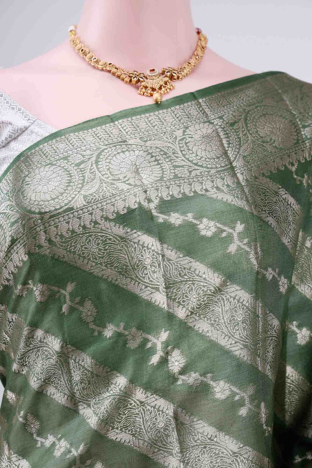 Green Banarasi Tussar Silk Saree