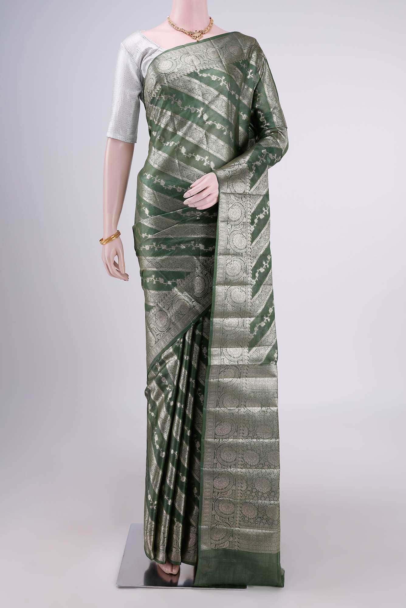 Green Banarasi Tussar Silk Saree