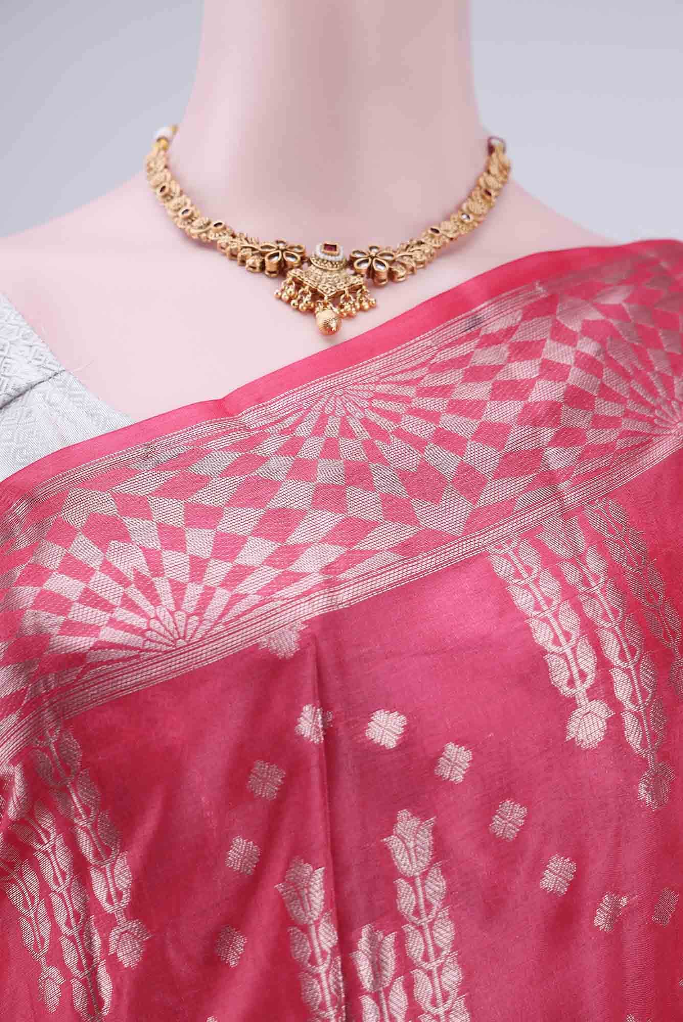 Pink Banarasi Tussar Silk Saree