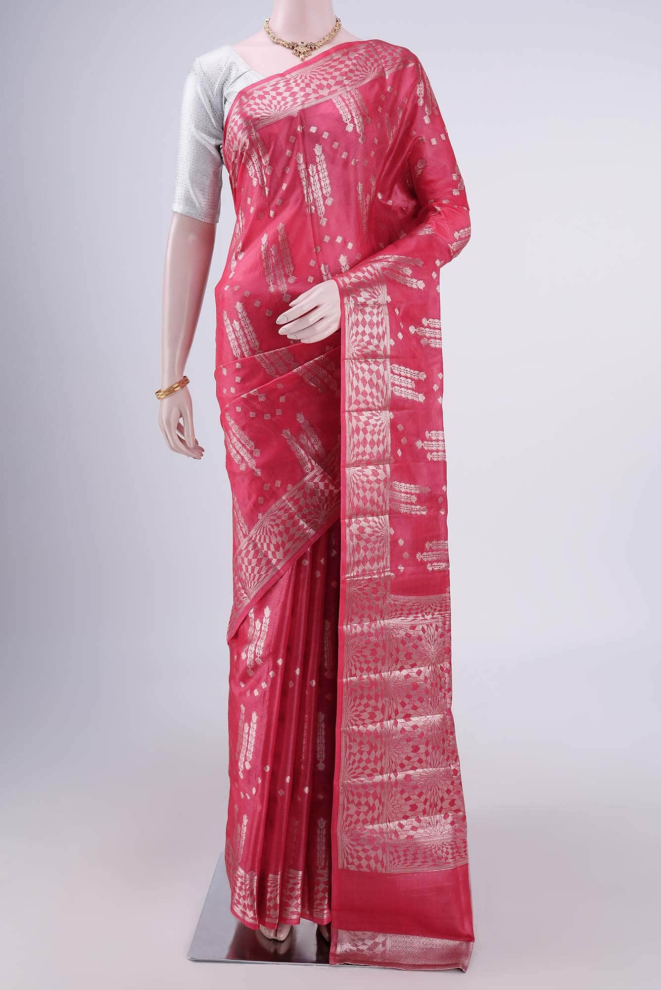Pink Banarasi Tussar Silk Saree