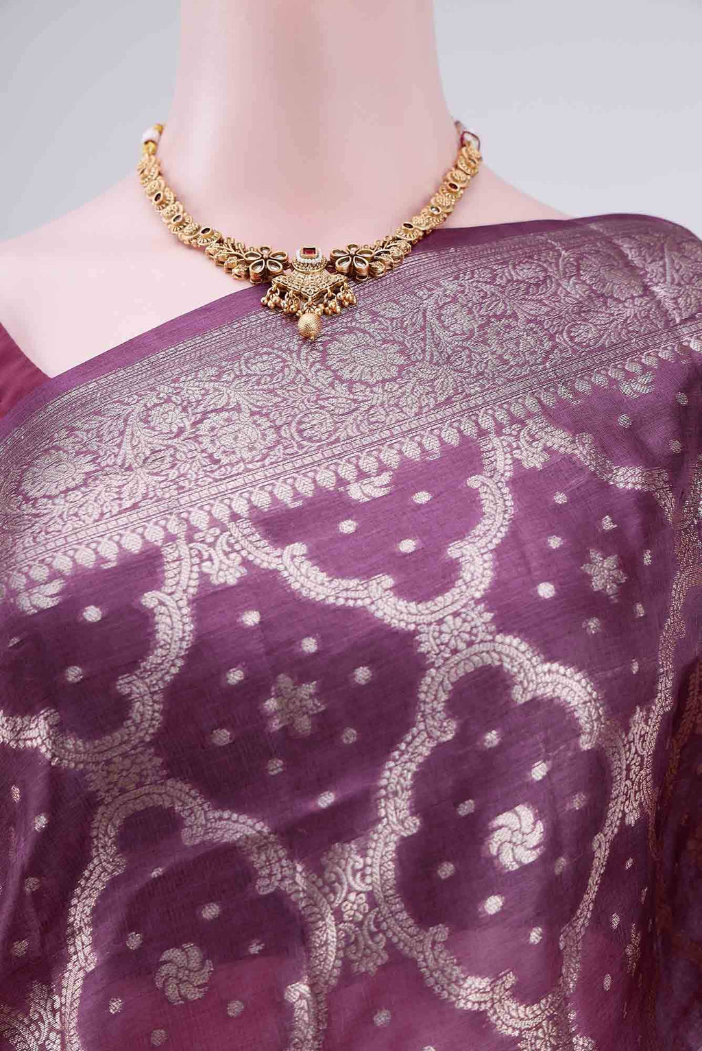 Magenta Banarasi Tussar Silk Saree