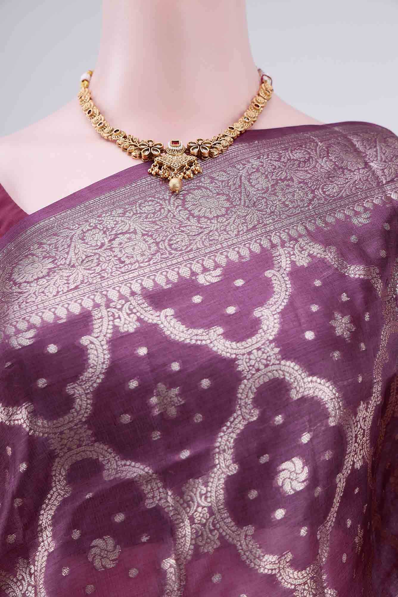 Magenta Banarasi Tussar Silk Saree