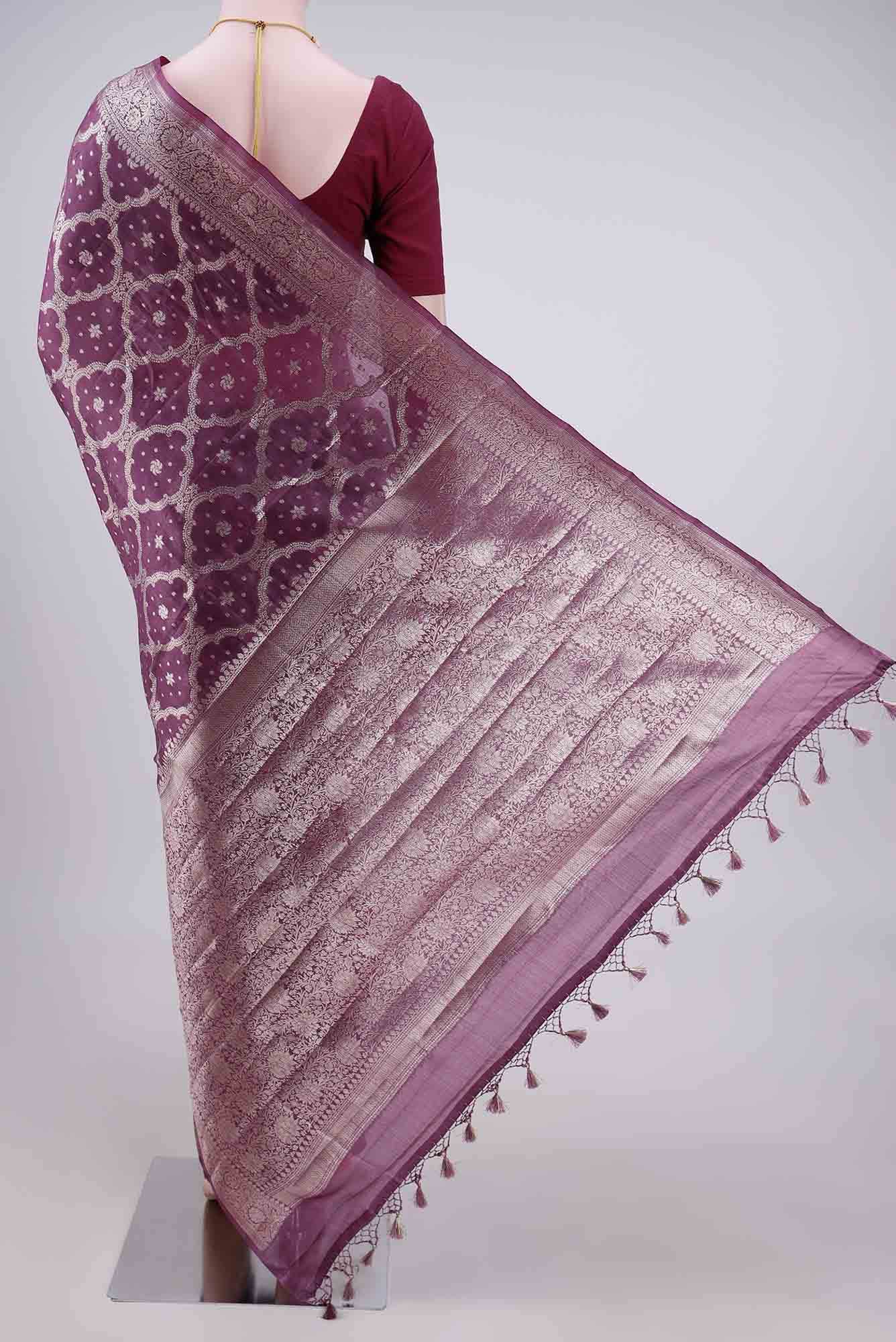 Magenta Banarasi Tussar Silk Saree