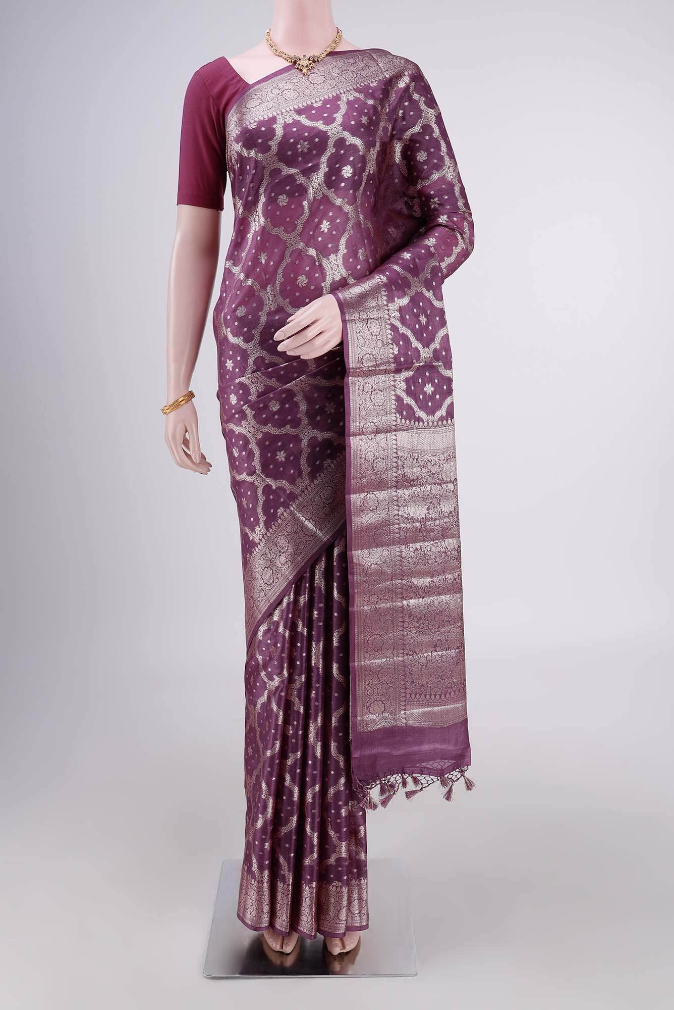 Magenta Banarasi Tussar Silk Saree
