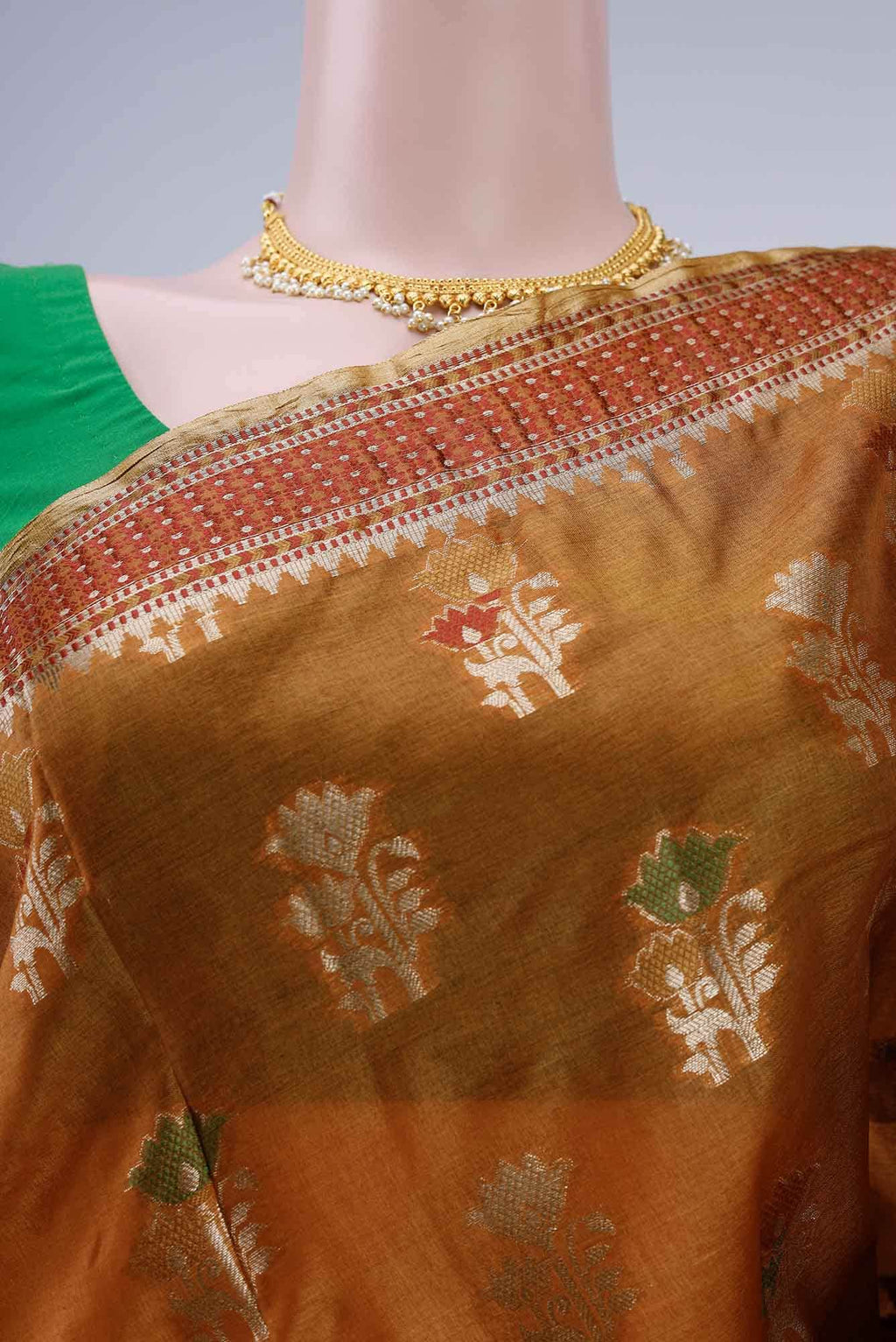Rust Banarasi Raw Silk Saree