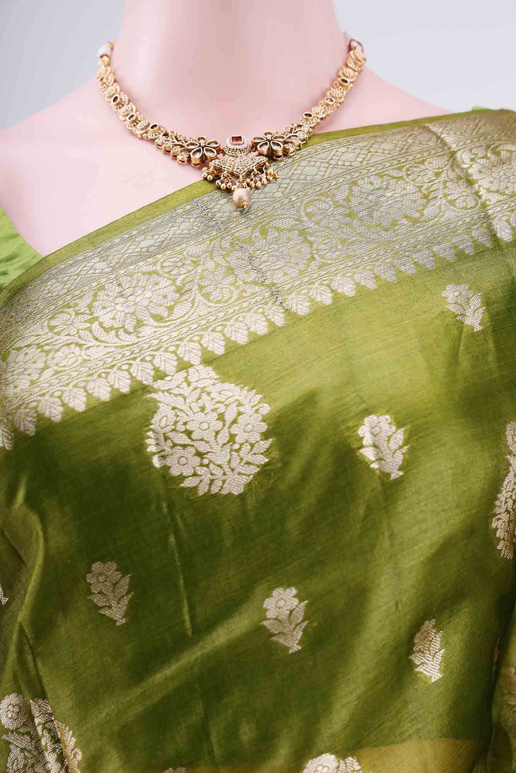 Green Banarasi Tussar Silk Saree