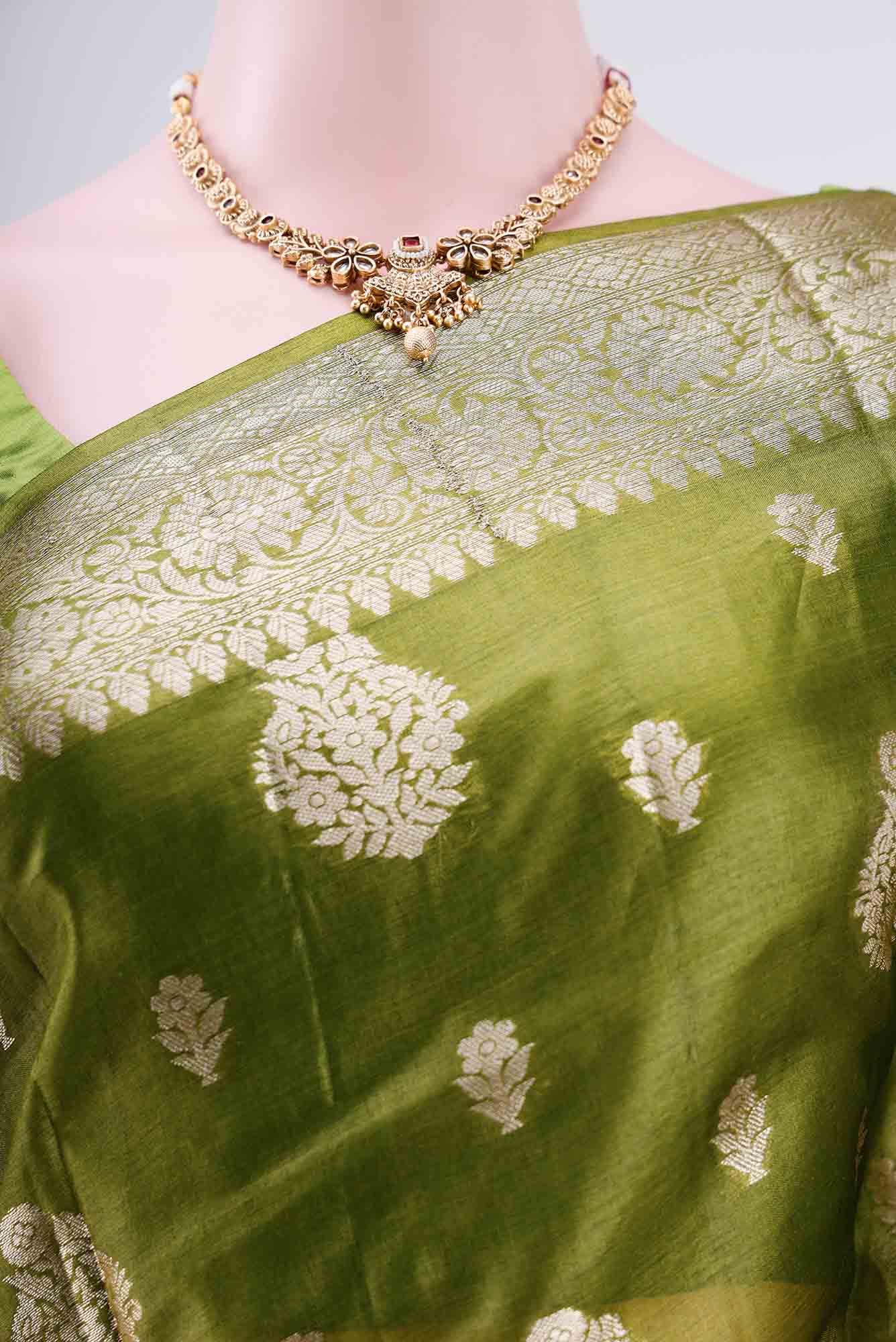 Green Banarasi Tussar Silk Saree