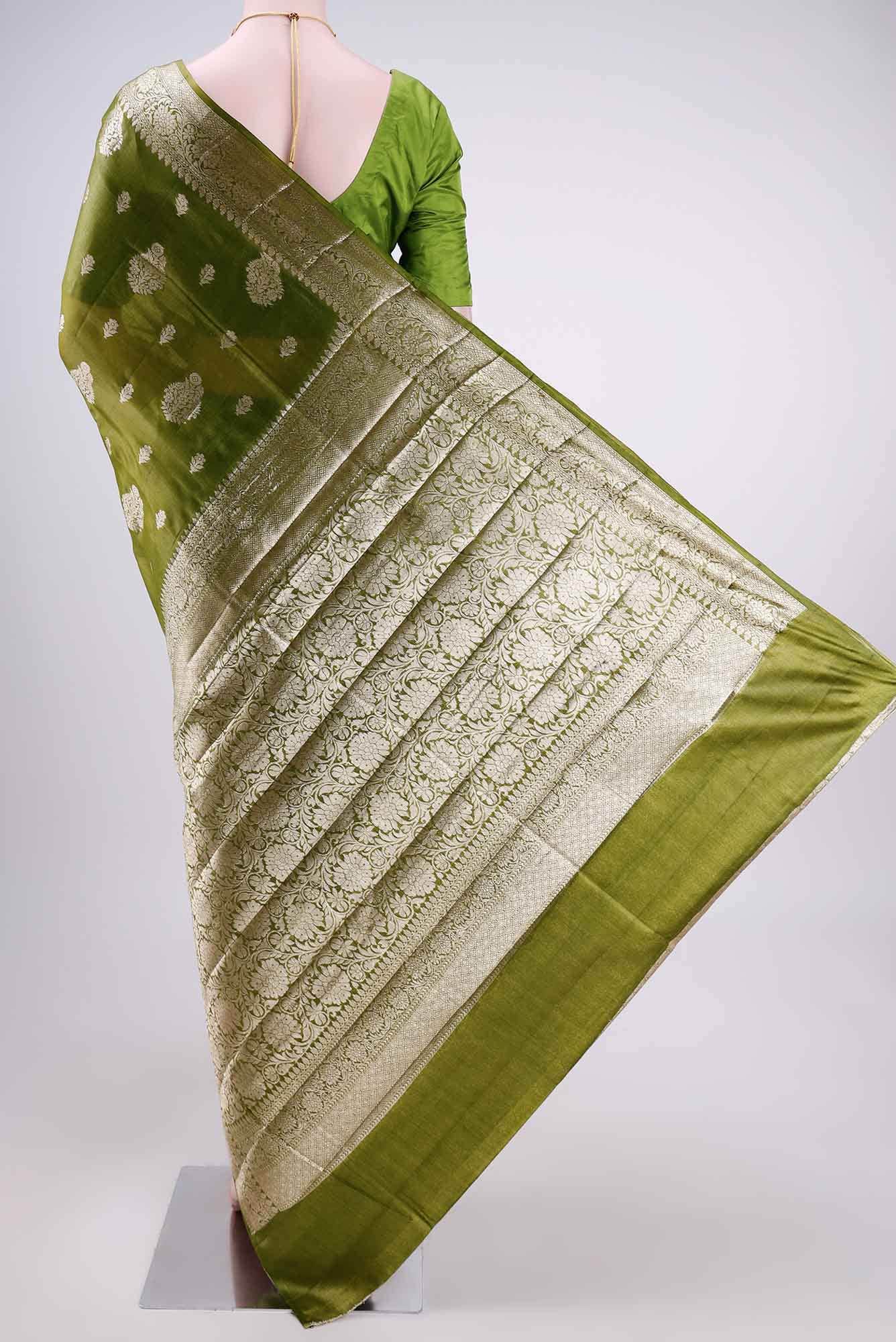 Green Banarasi Tussar Silk Saree