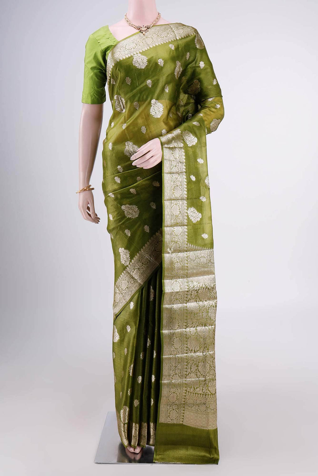 Green Banarasi Tussar Silk Saree