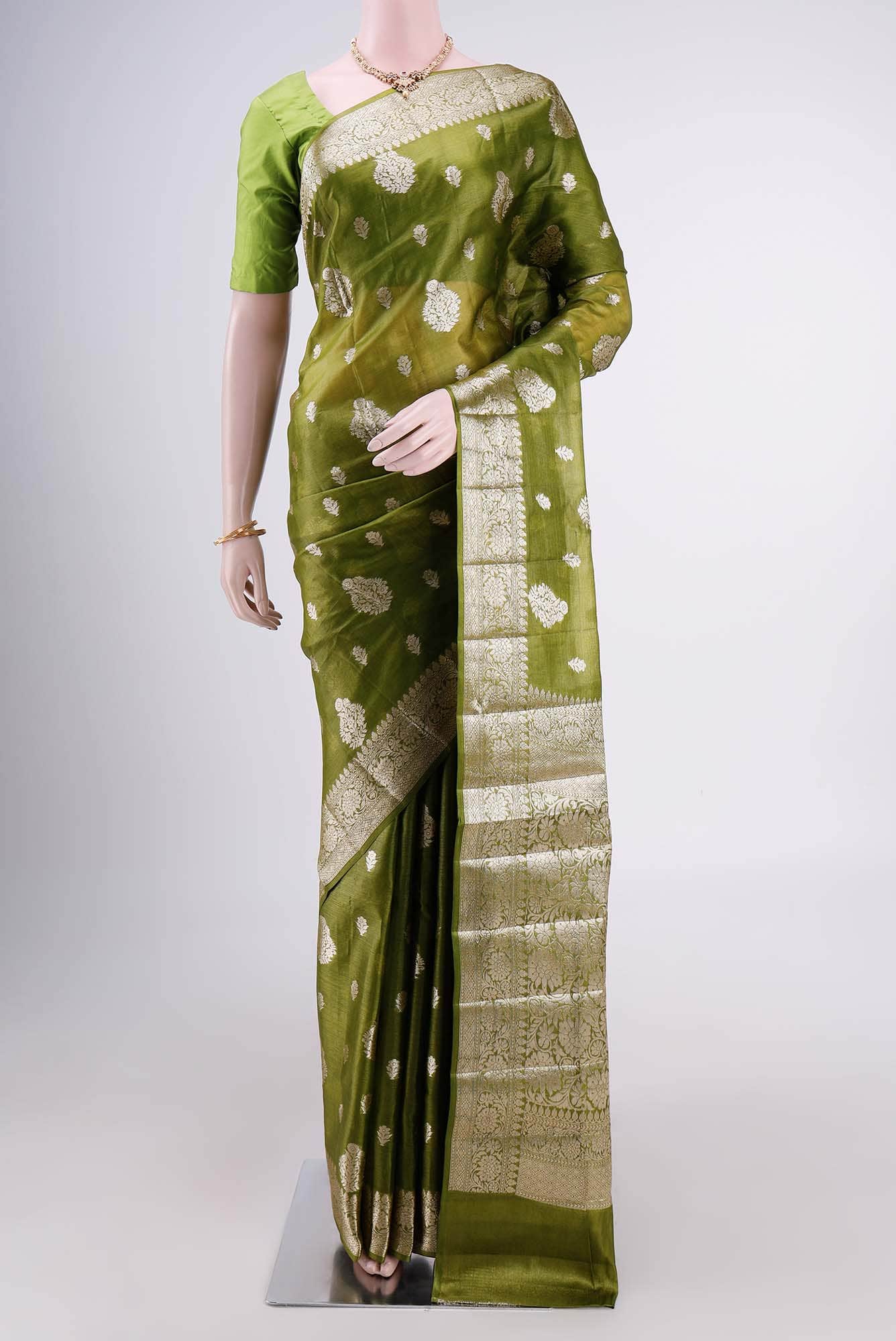Green Banarasi Tussar Silk Saree