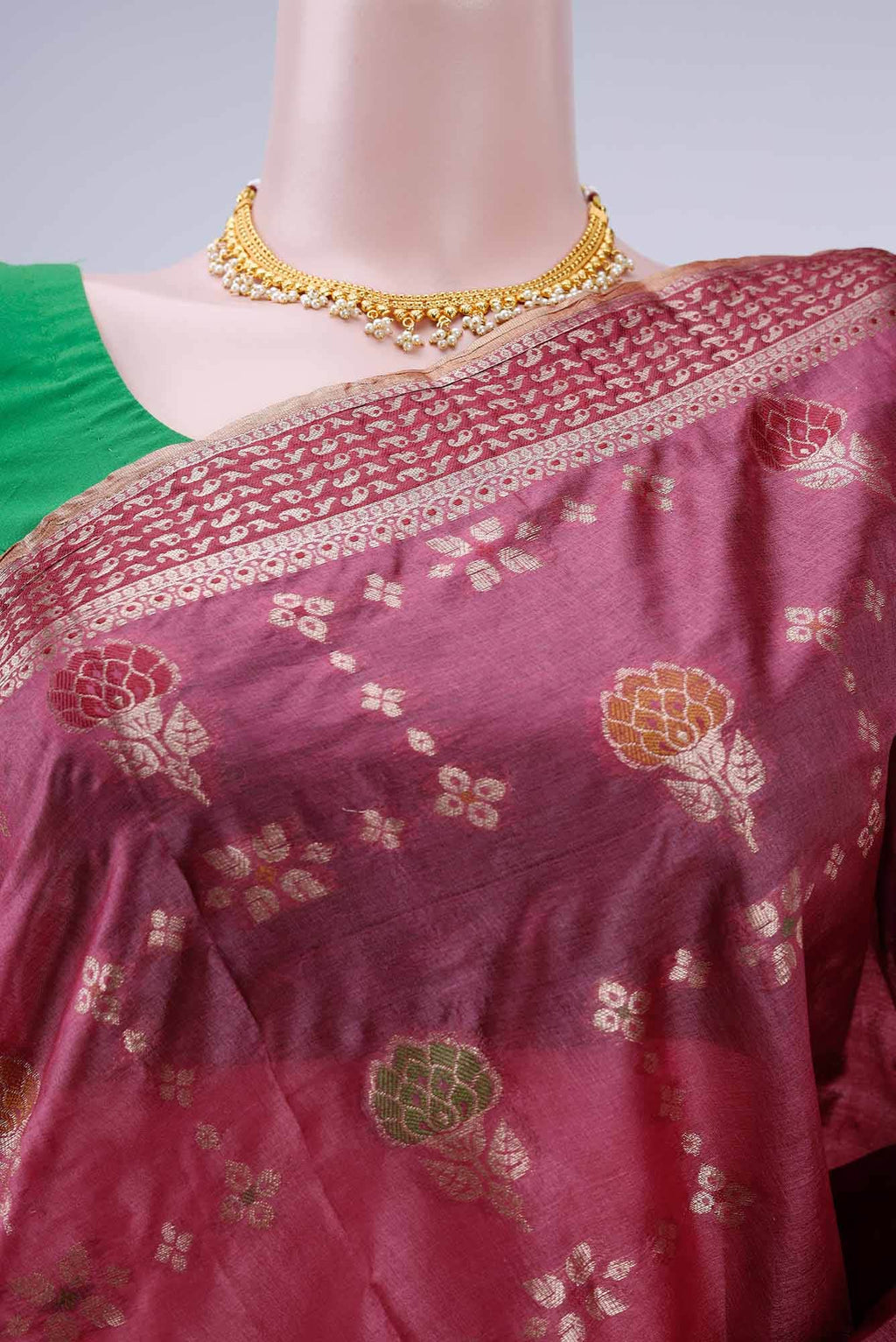 Pink Banarasi Tussar Silk Saree