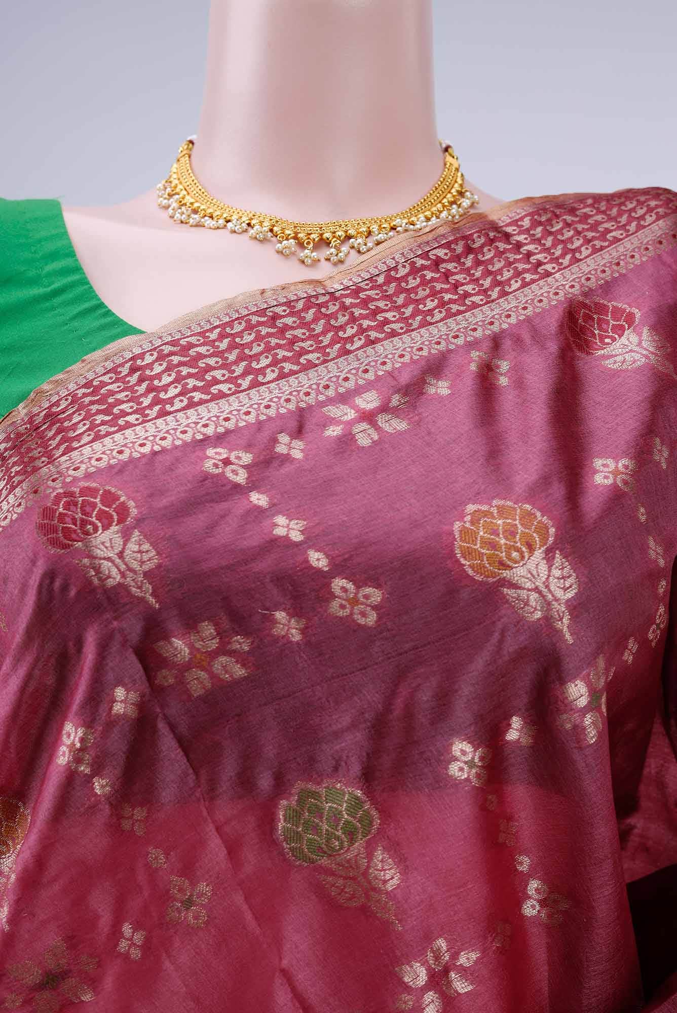 Pink Banarasi Tussar Silk Saree