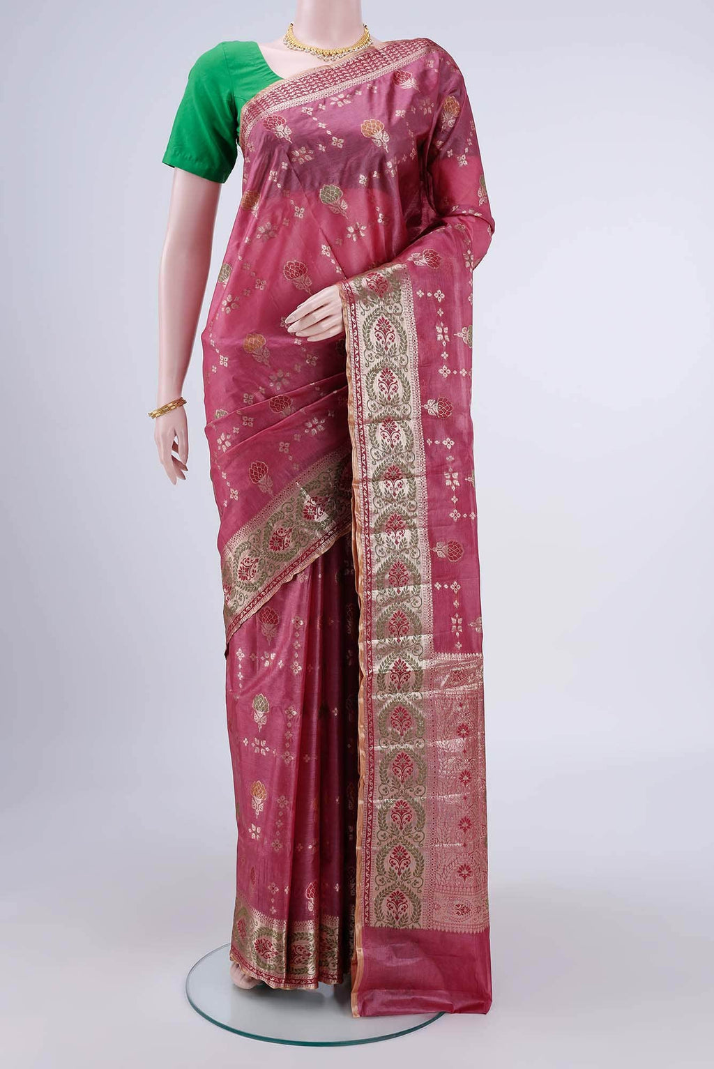 Pink Banarasi Tussar Silk Saree