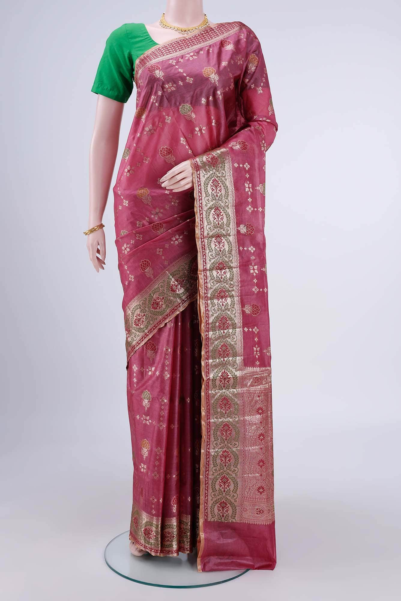 Pink Banarasi Tussar Silk Saree