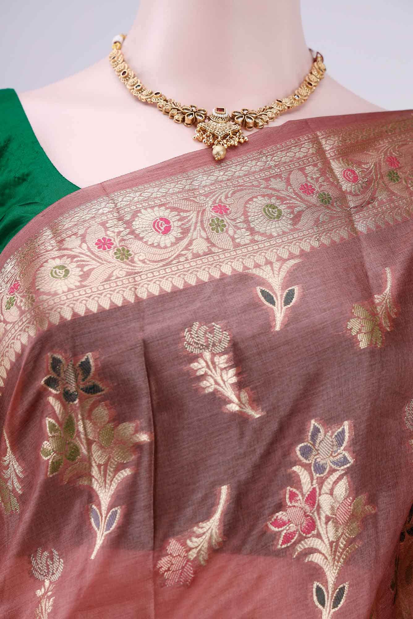 Pink Banarasi Tussar Silk Saree