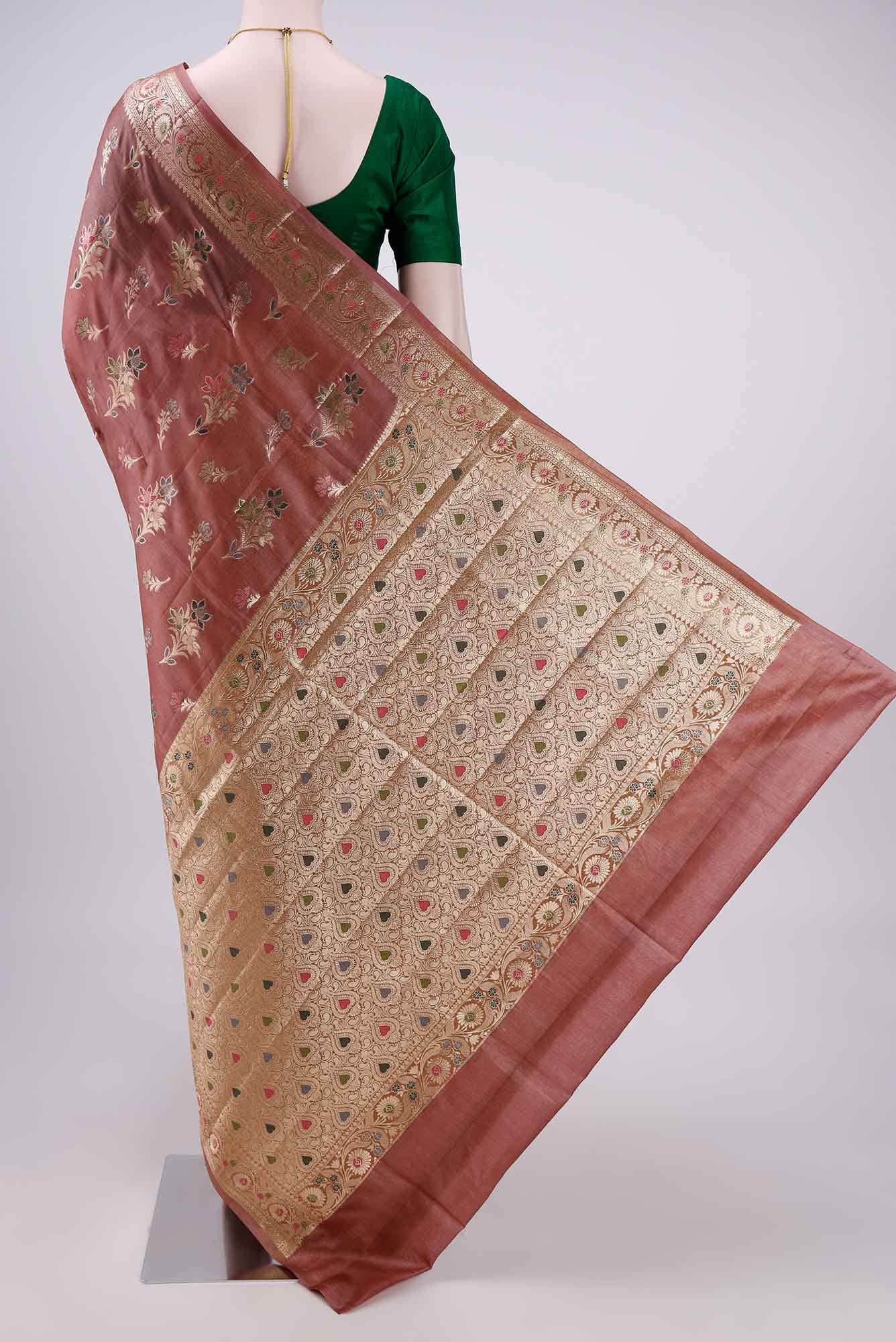 Pink Banarasi Tussar Silk Saree