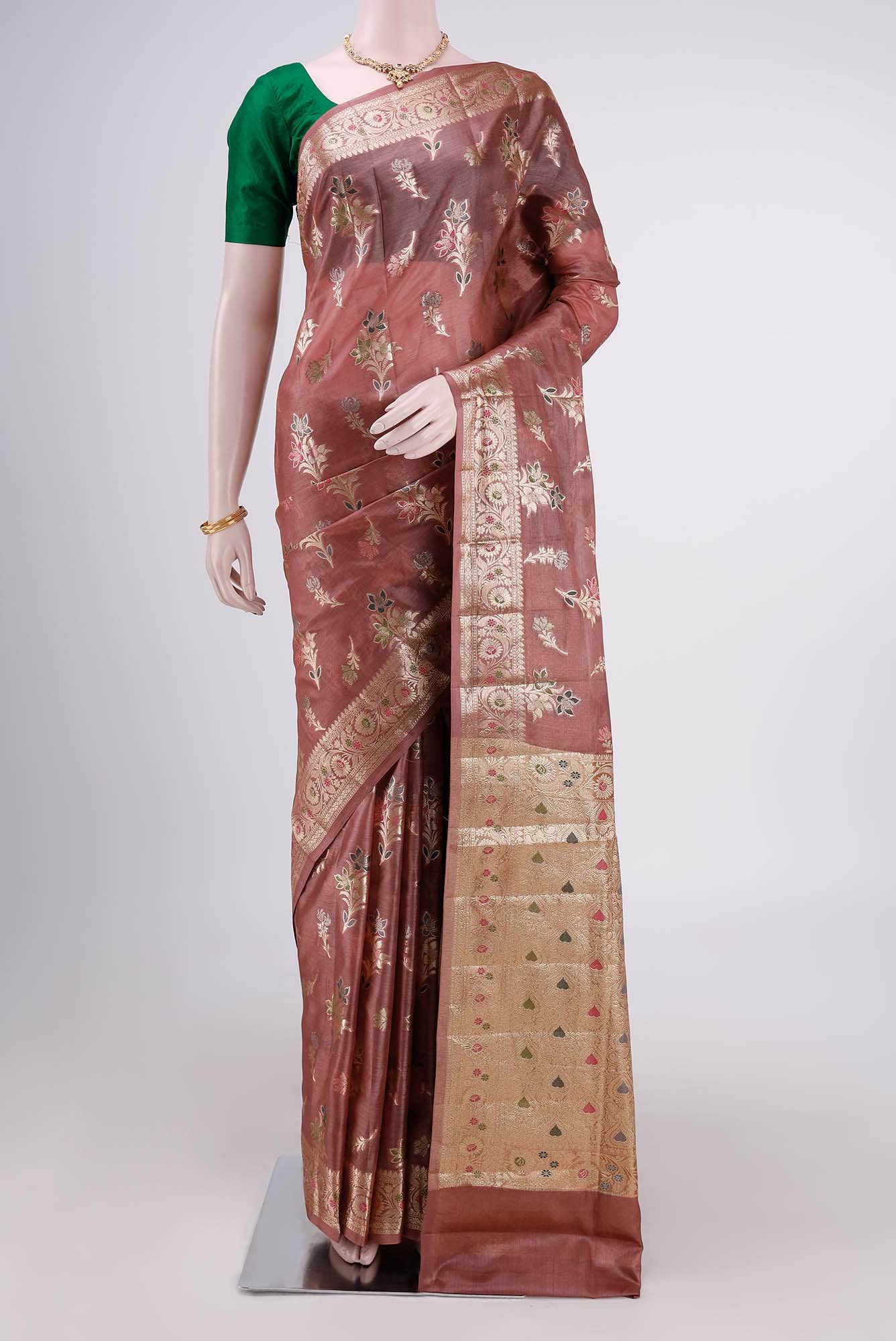 Pink Banarasi Tussar Silk Saree