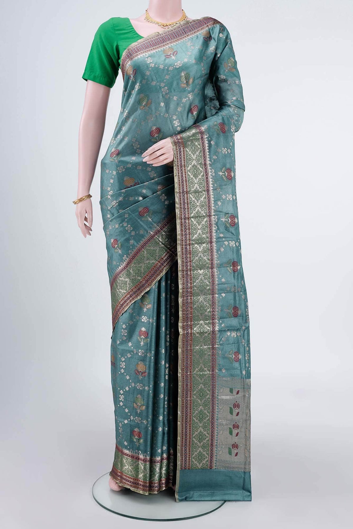 Light Green Banarasi Tussar Silk Saree