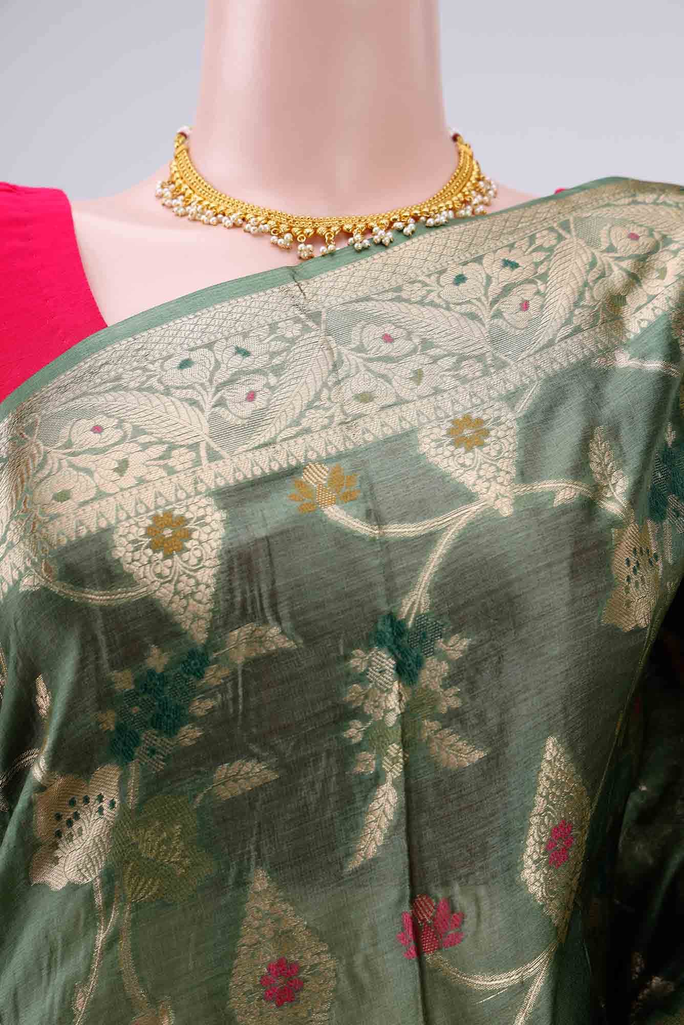 Light Green Banarasi Tussar Silk Saree