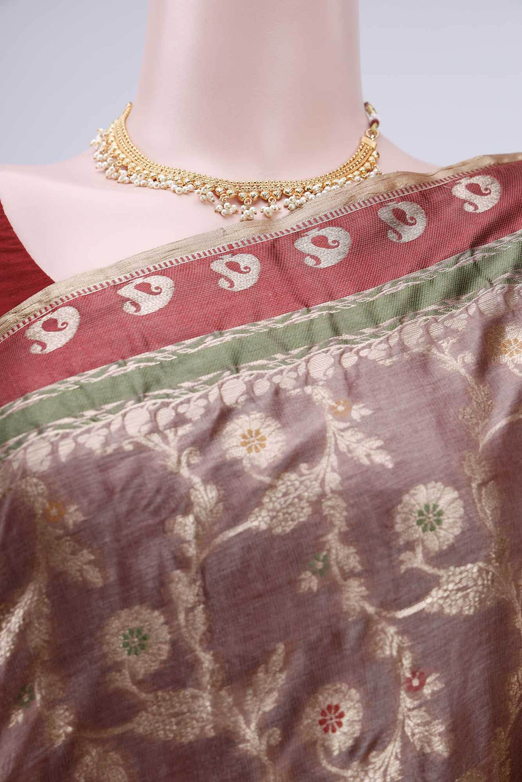 Dark Beige Banarasi Tussar Silk Saree