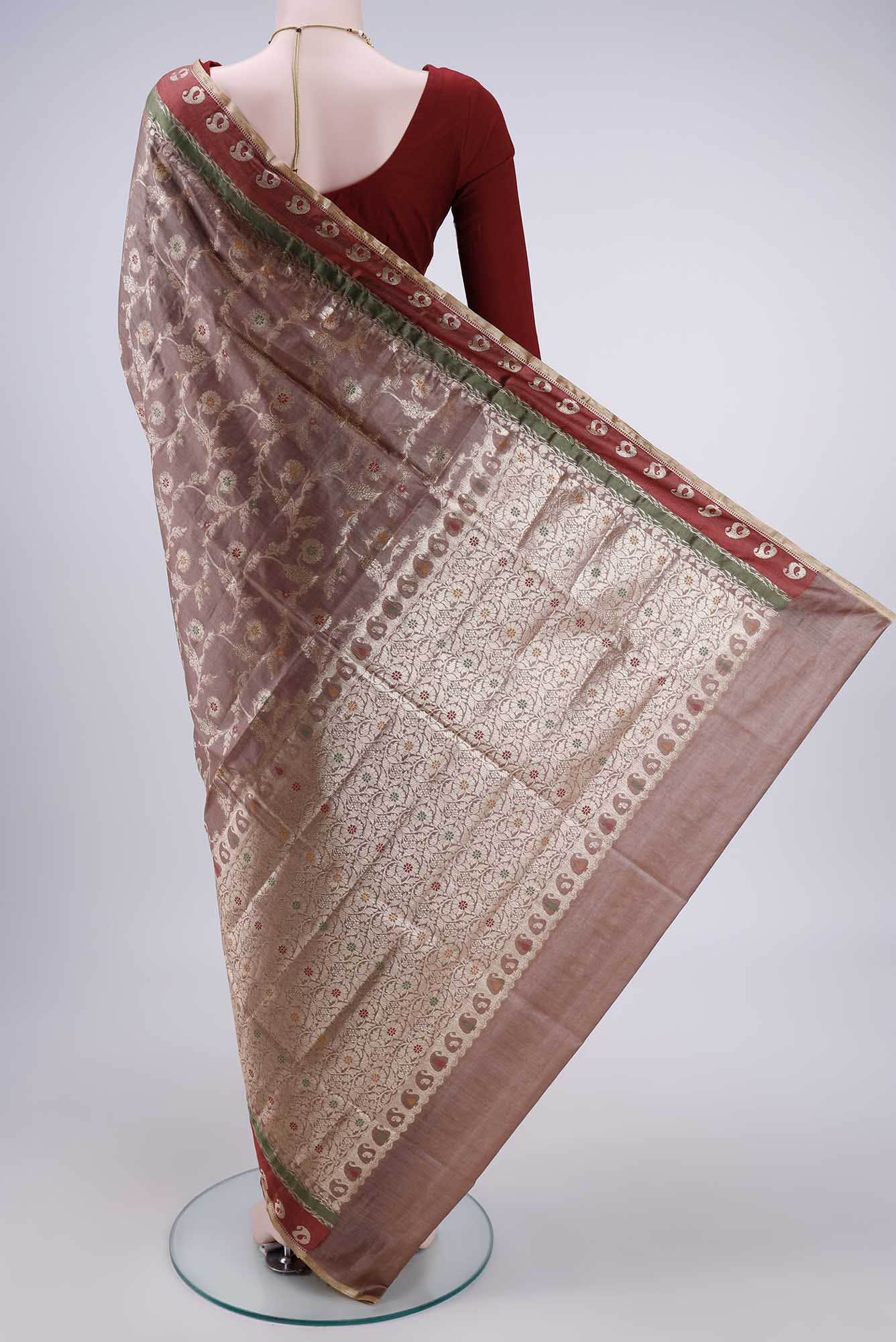 Dark Beige Banarasi Tussar Silk Saree