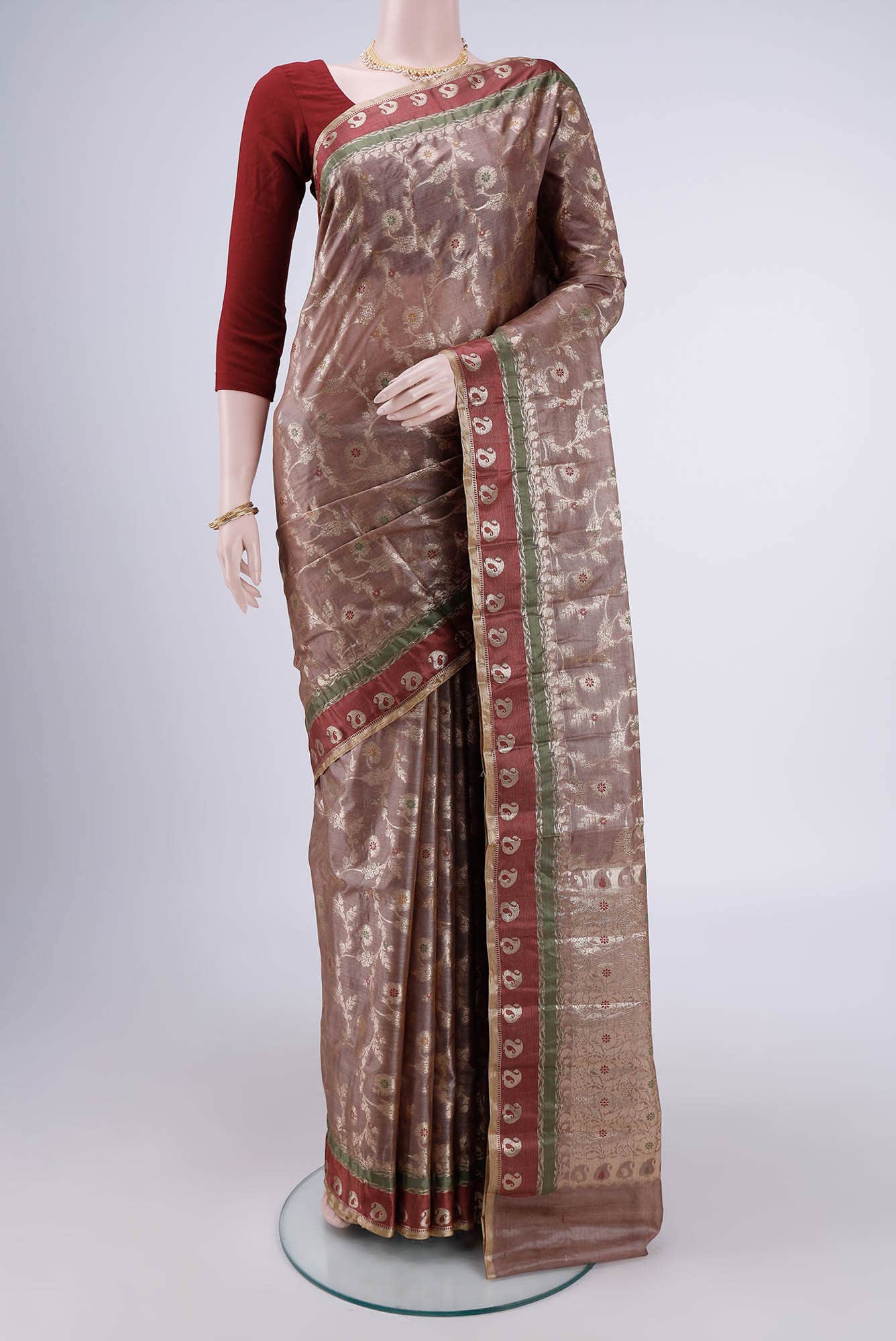 Dark Beige Banarasi Tussar Silk Saree