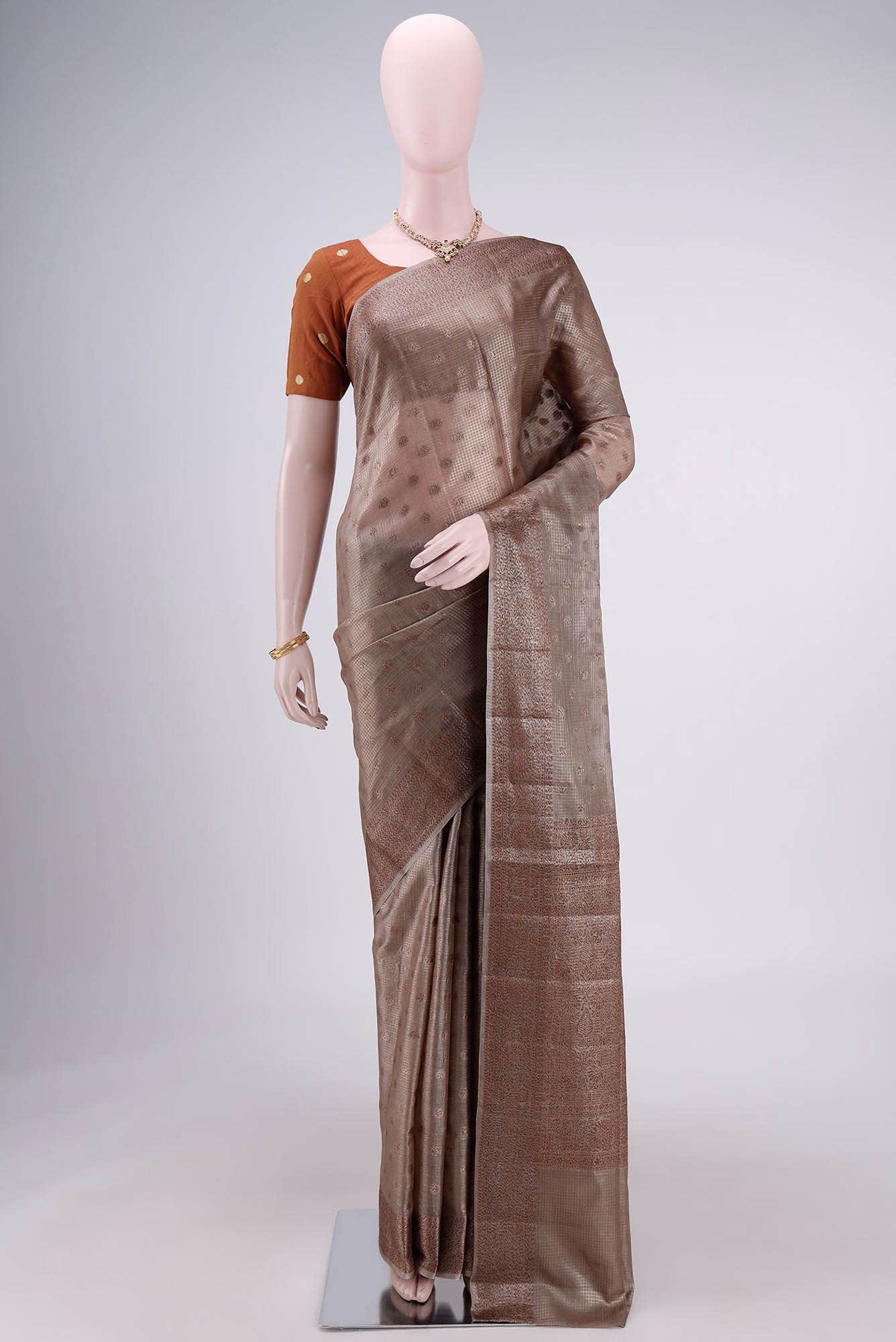 Grey Banarasi Tussar Silk Saree