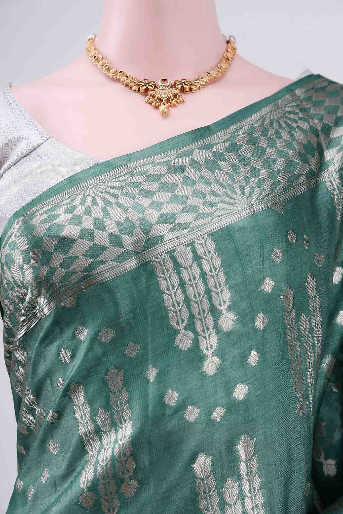 Green Banarasi Tussar Silk Saree