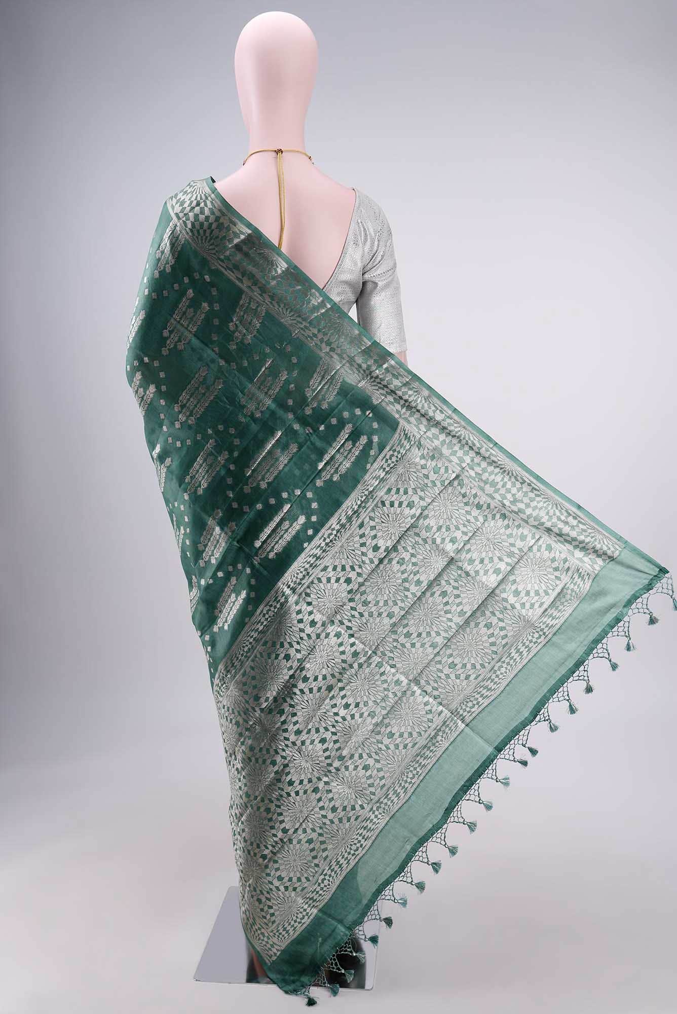 Green Banarasi Tussar Silk Saree