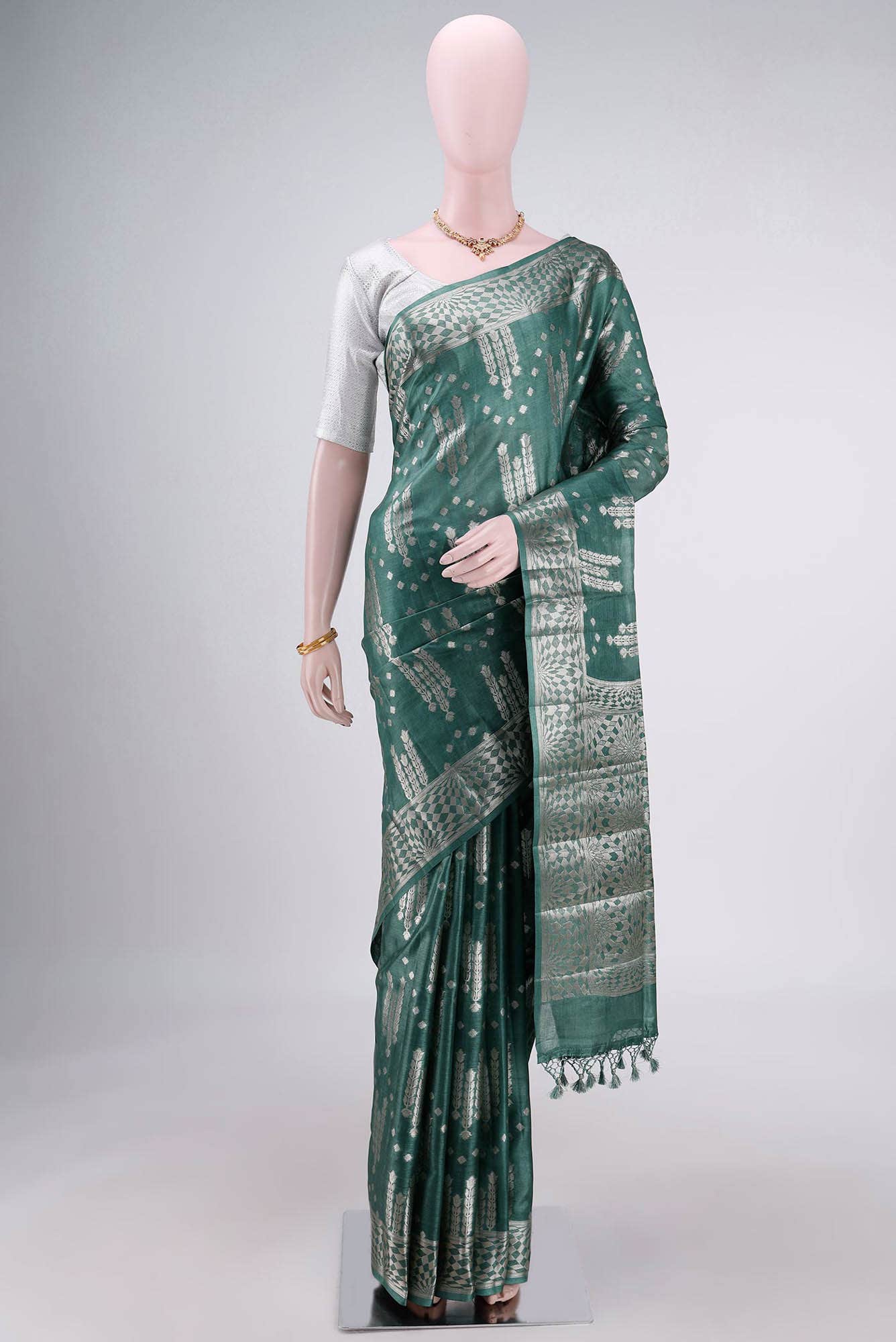 Green Banarasi Tussar Silk Saree