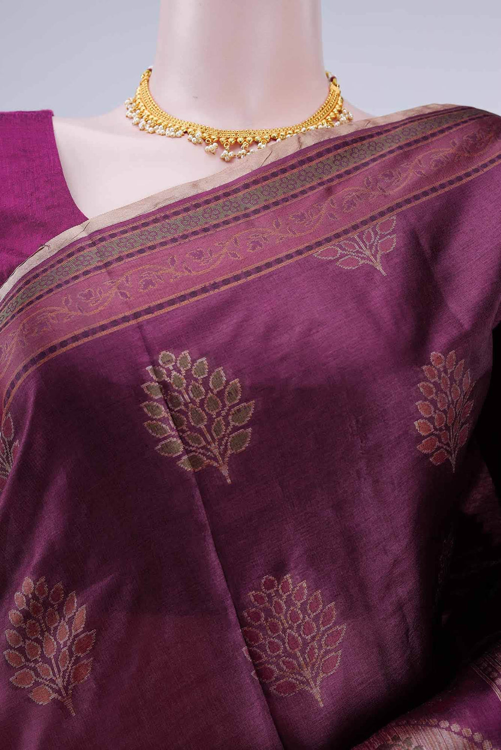 Burgundy Banarasi Tussar Silk Saree