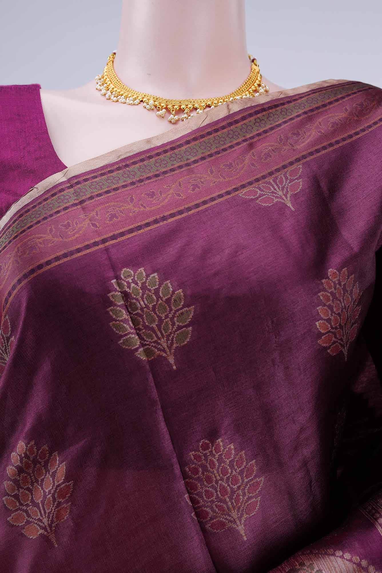 Burgundy Banarasi Tussar Silk Saree