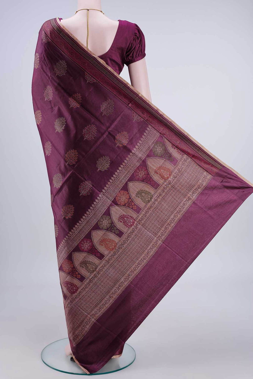Burgundy Banarasi Tussar Silk Saree