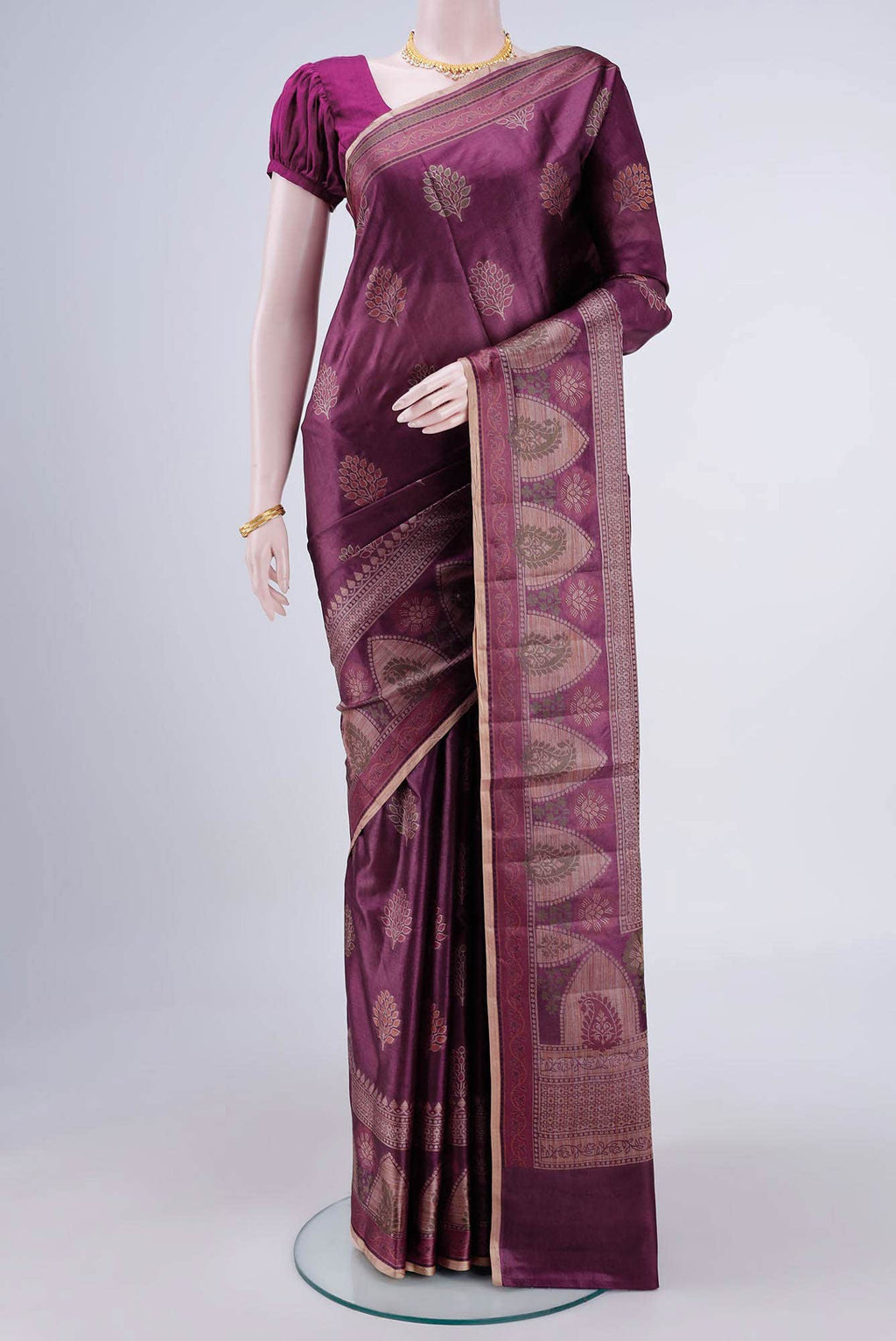 Burgundy Banarasi Tussar Silk Saree