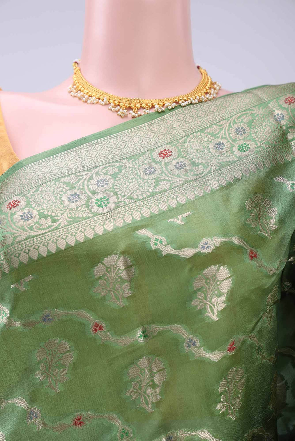 Green Banarasi Raw Silk Saree