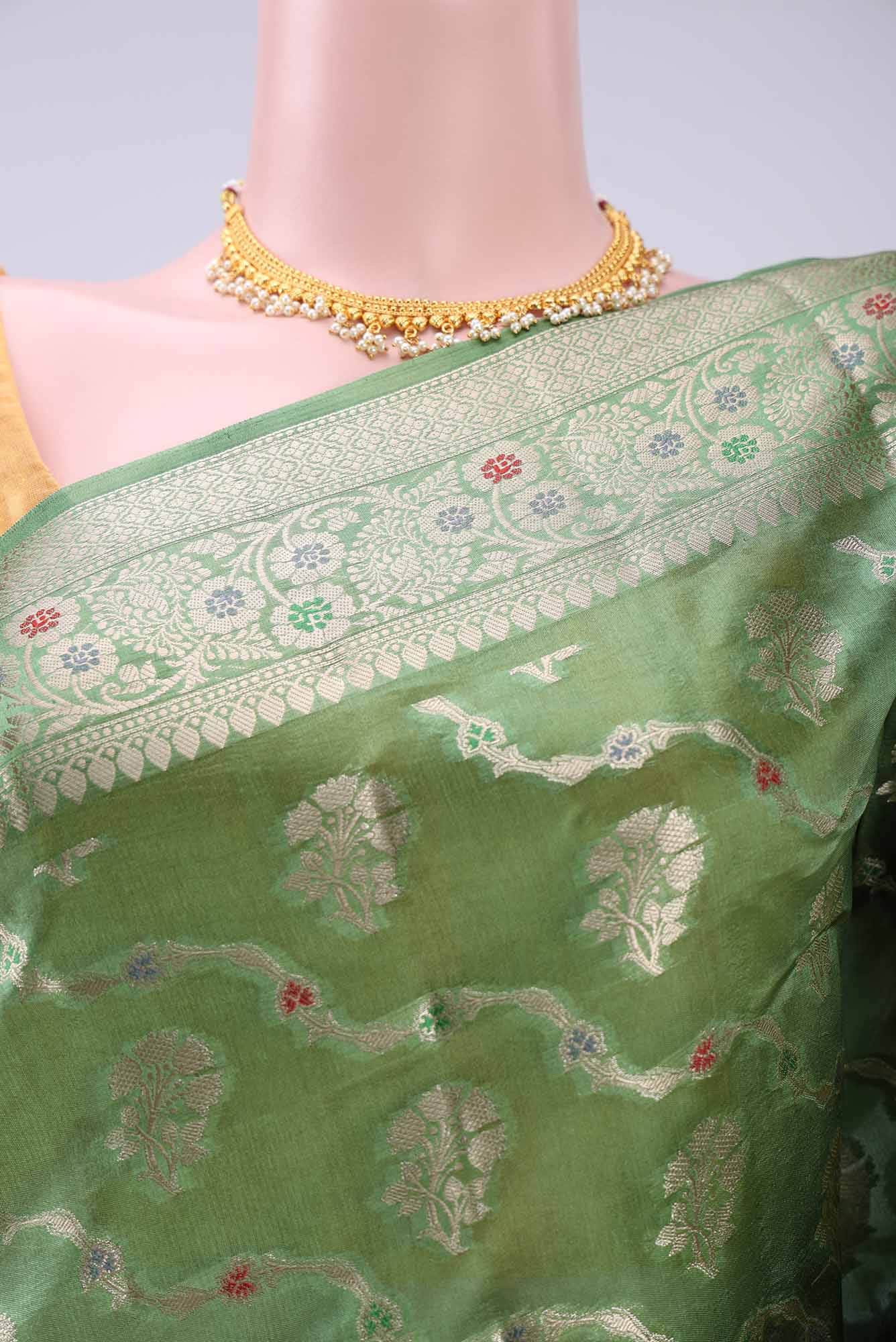 Green Banarasi Raw Silk Saree