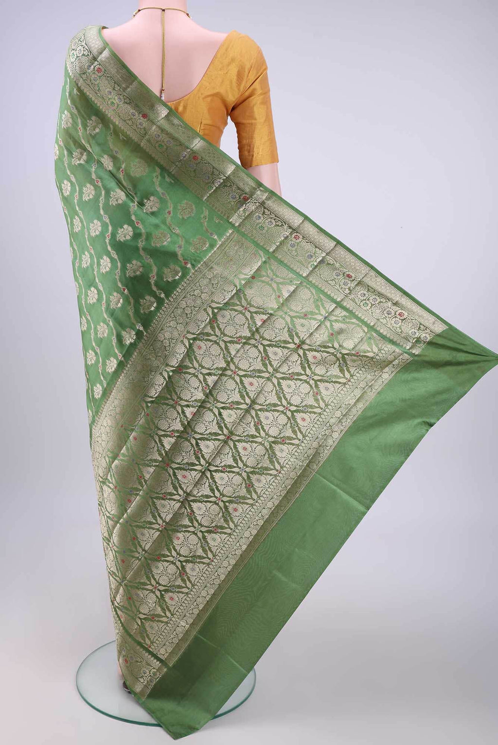 Green Banarasi Raw Silk Saree