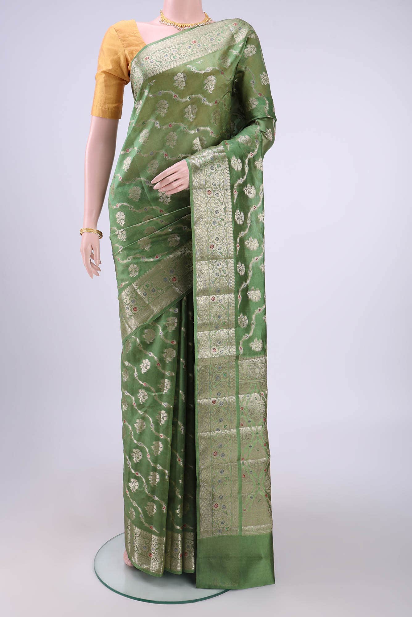 Green Banarasi Raw Silk Saree
