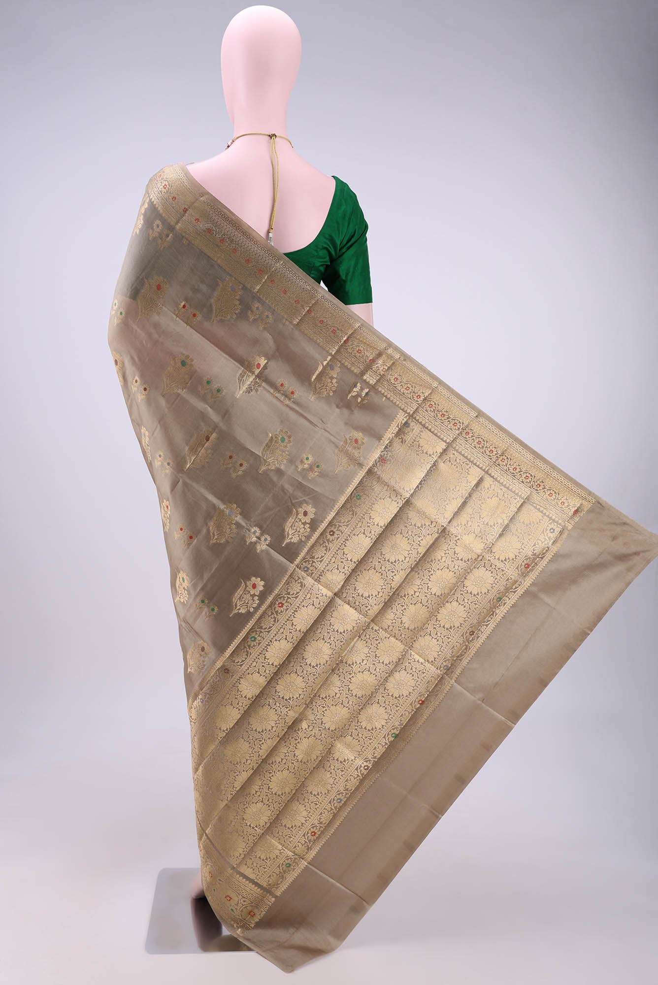 Dark Beige Banarasi Raw Silk Saree