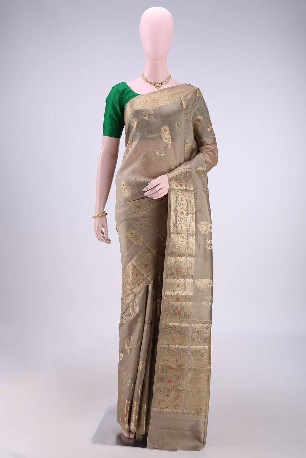 Dark Beige Banarasi Raw Silk Saree