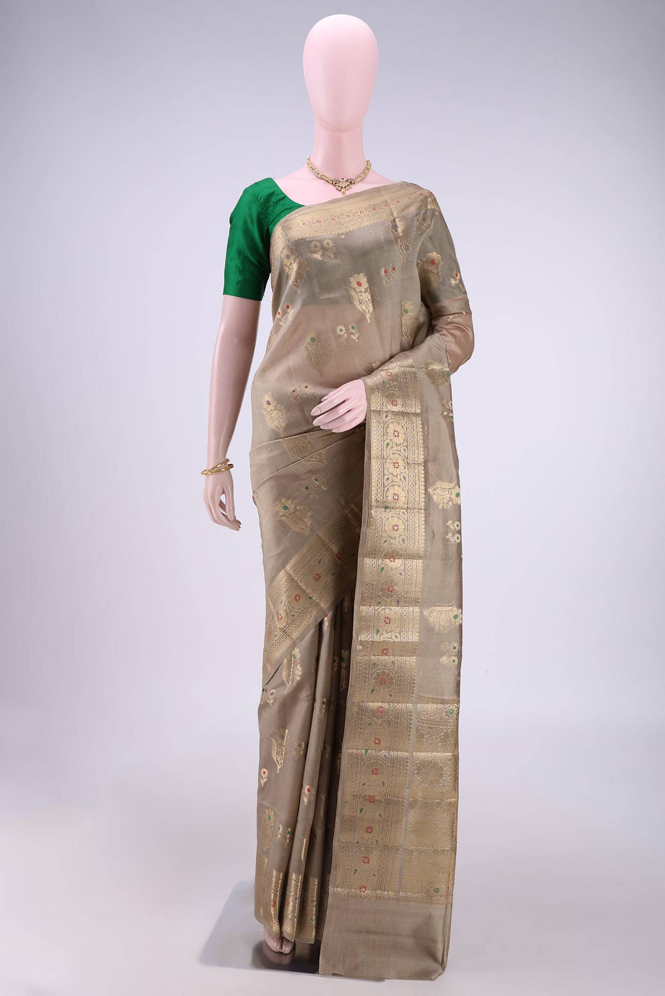 Dark Beige Banarasi Raw Silk Saree