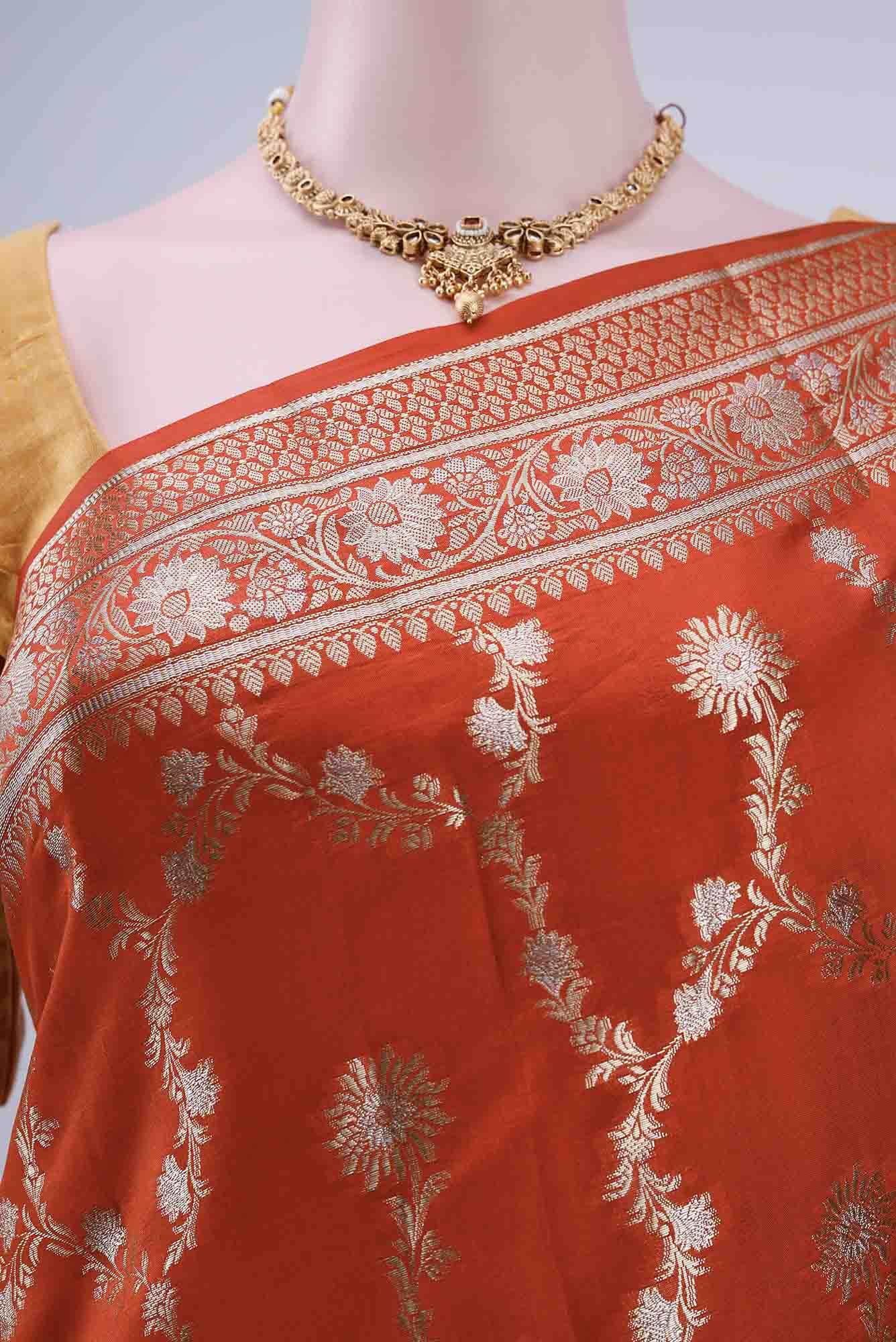 Orange Banarasi Raw Silk Saree