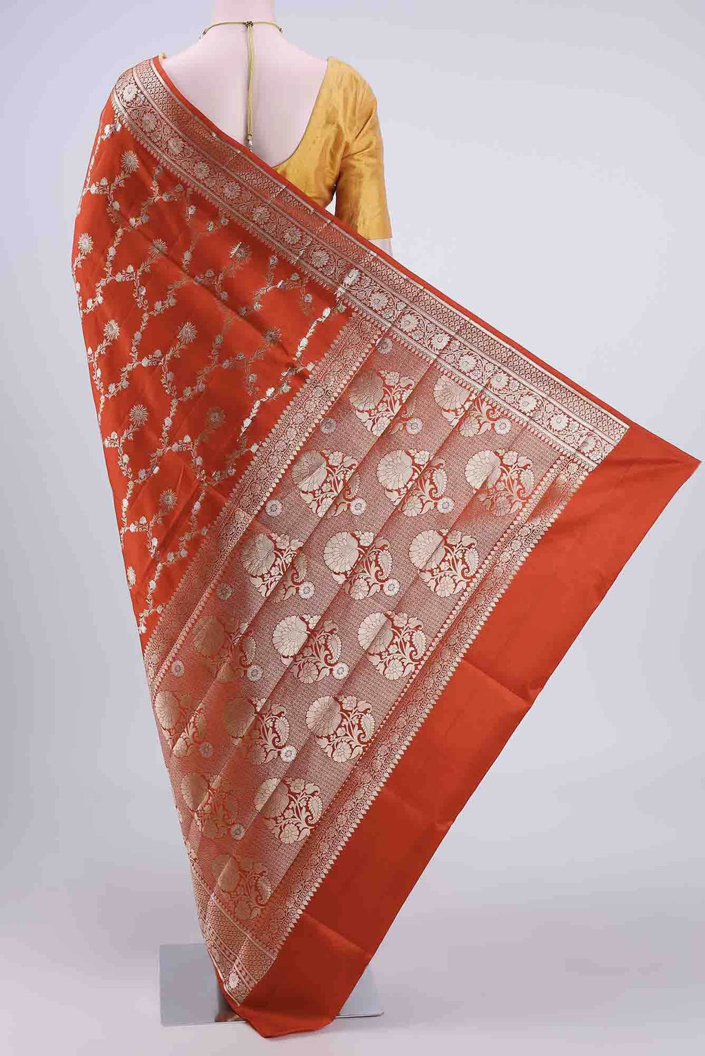 Orange Banarasi Raw Silk Saree