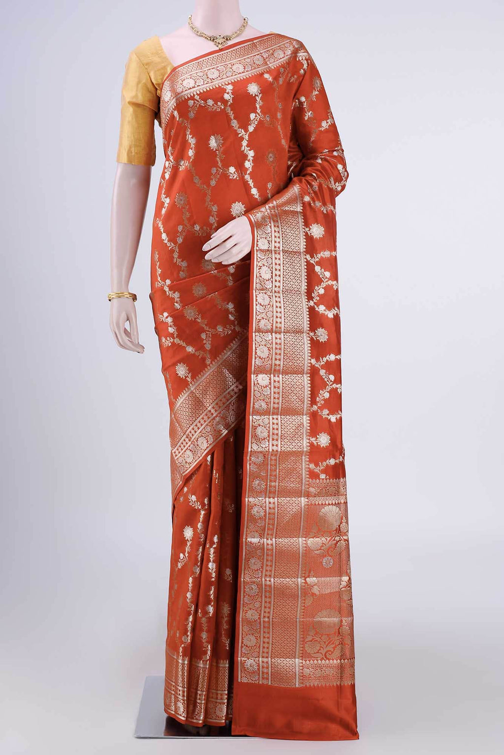 Orange Banarasi Raw Silk Saree